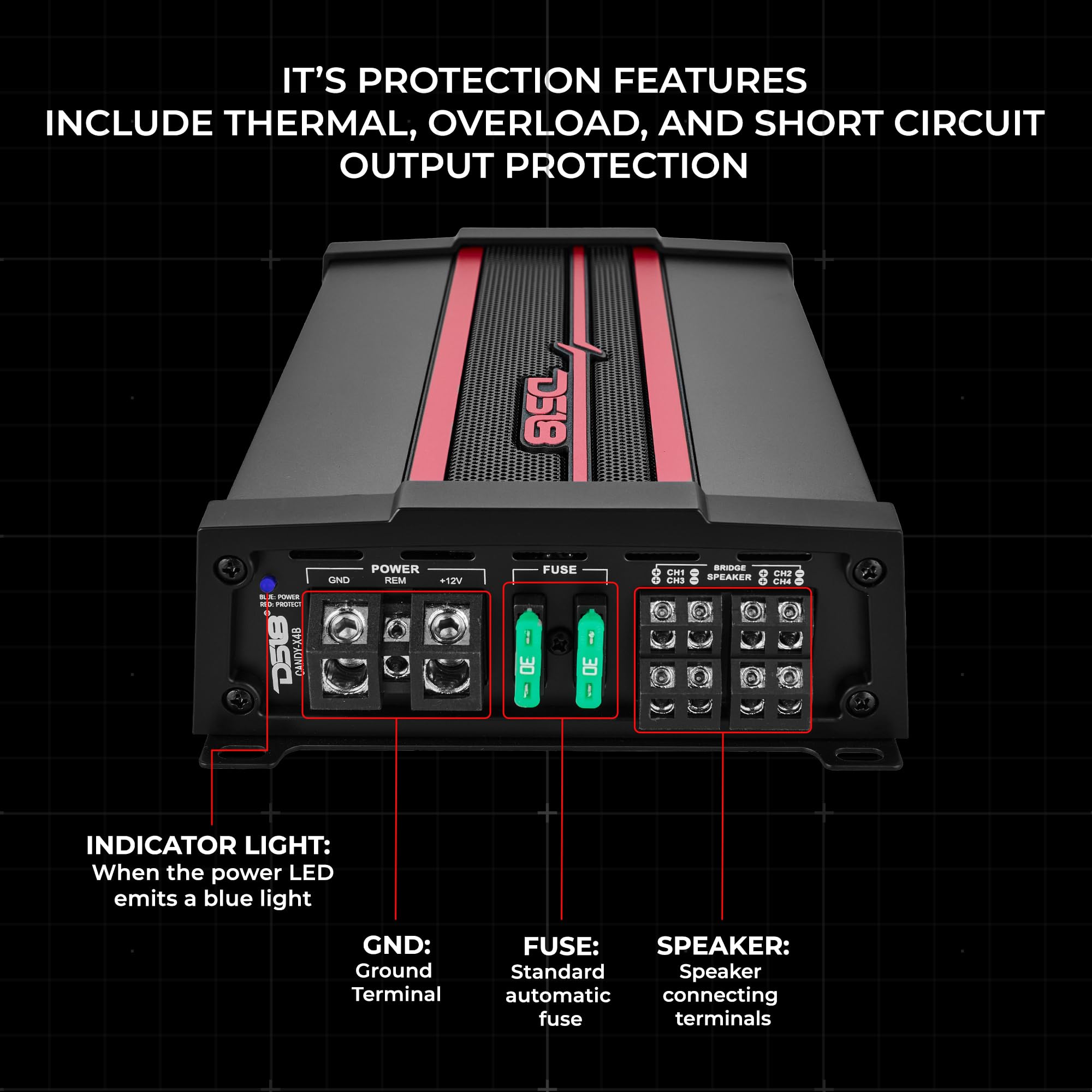 Ds18 Candy X4B Car Amplifier 4 Channel Class D, 1600W Peak Power Rms, 4 X 120W At 4 Ohm, 4 X 200W At 2 Ohm, And 2 X 350W At 4 Oh