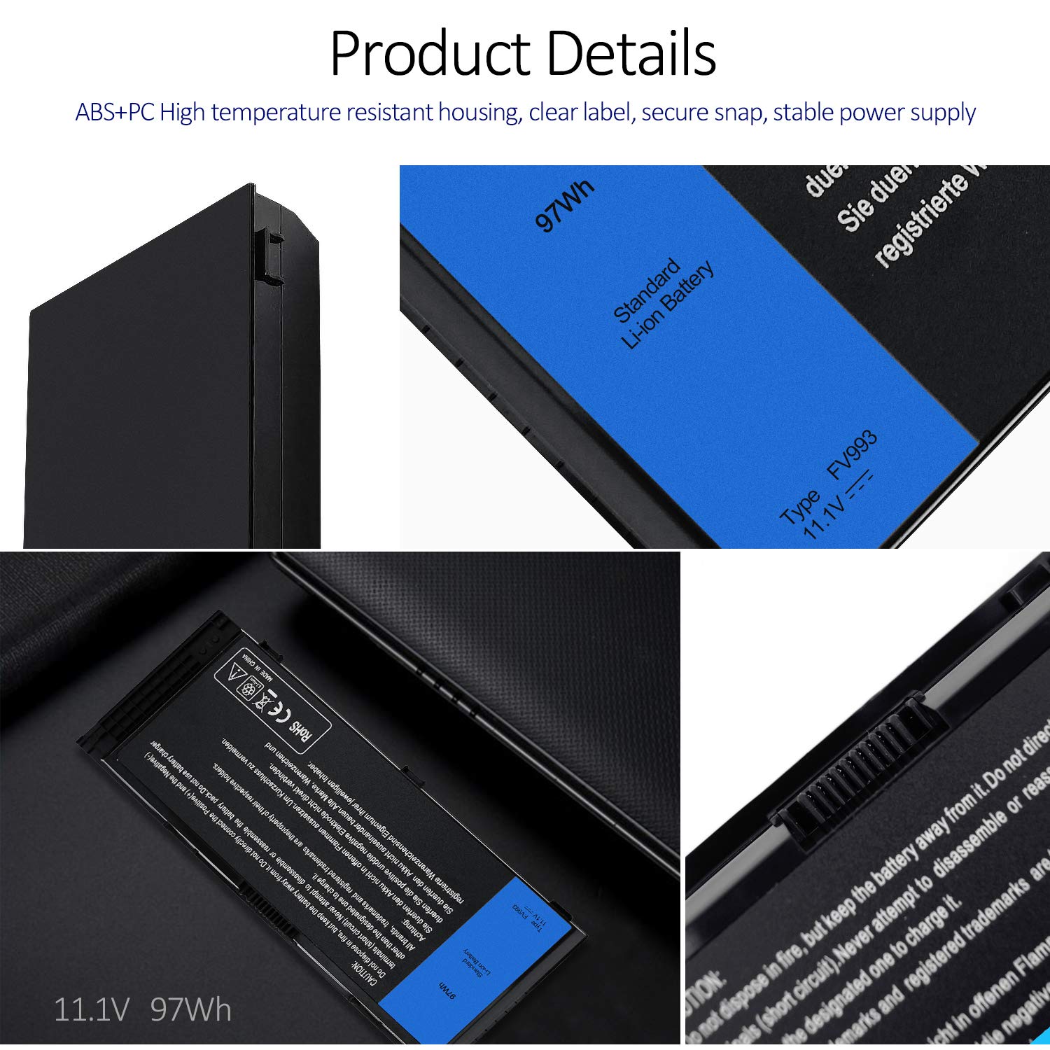 SOLICE Laptop Battery for Dell Precision M4600 M4700 M4800 M6600 M6700 M6800 Series 11.1V 97Wh FV993 Li-ion Black
