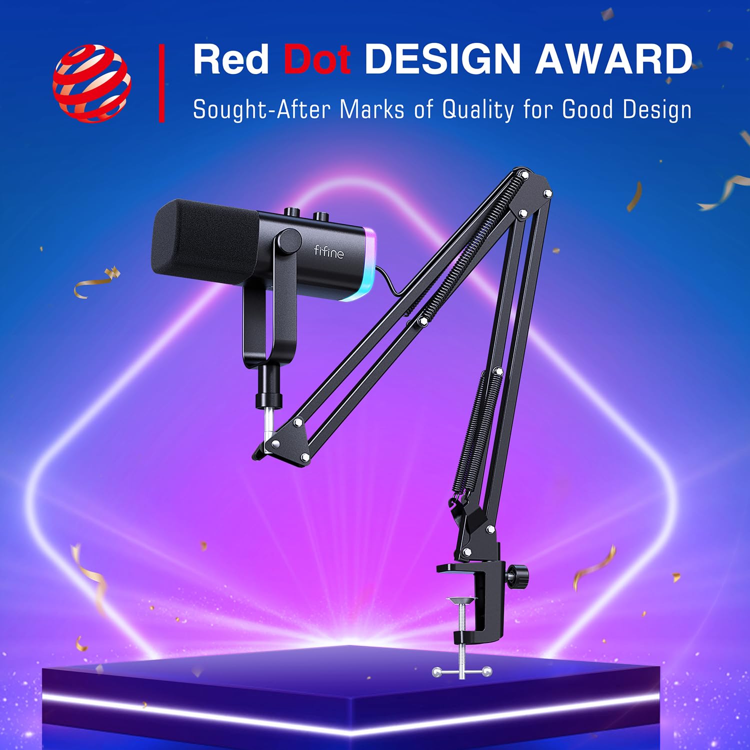 Fifine Xlr/Usb Gaming Microphone Set, Dynamic Pc Mic For Streaming Podcasting, Computer Rgb Mic Kit With Boom Arm Stand, Mute Bu