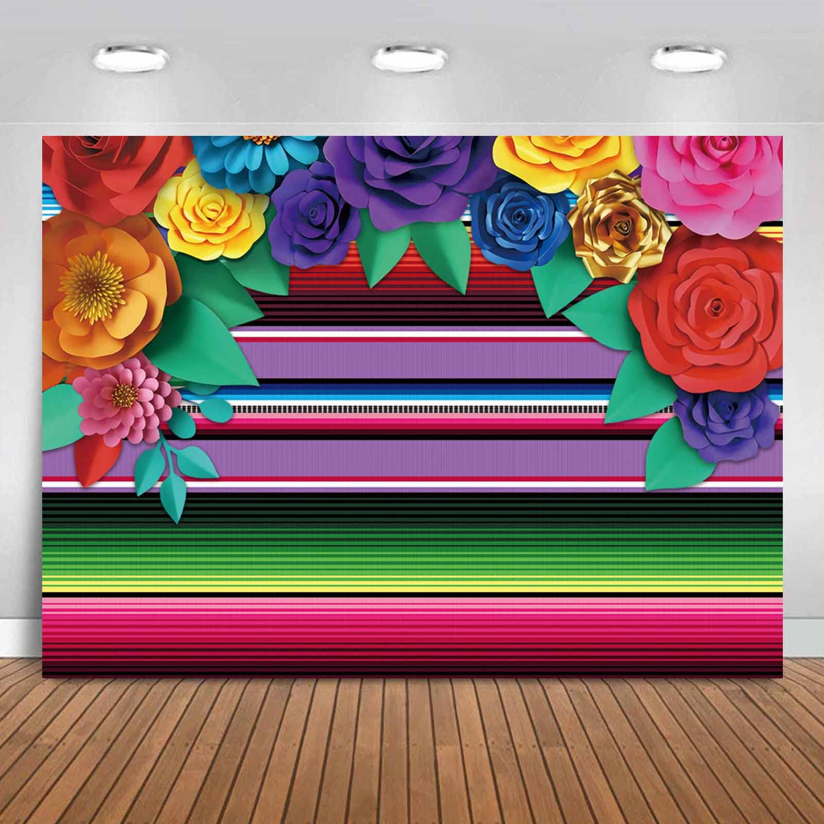 Mexican Fiesta Theme Party Striped Cinco De Mayo Paper Flowers Background Decoration Photobooth Props Cake Table Banner 82X60In