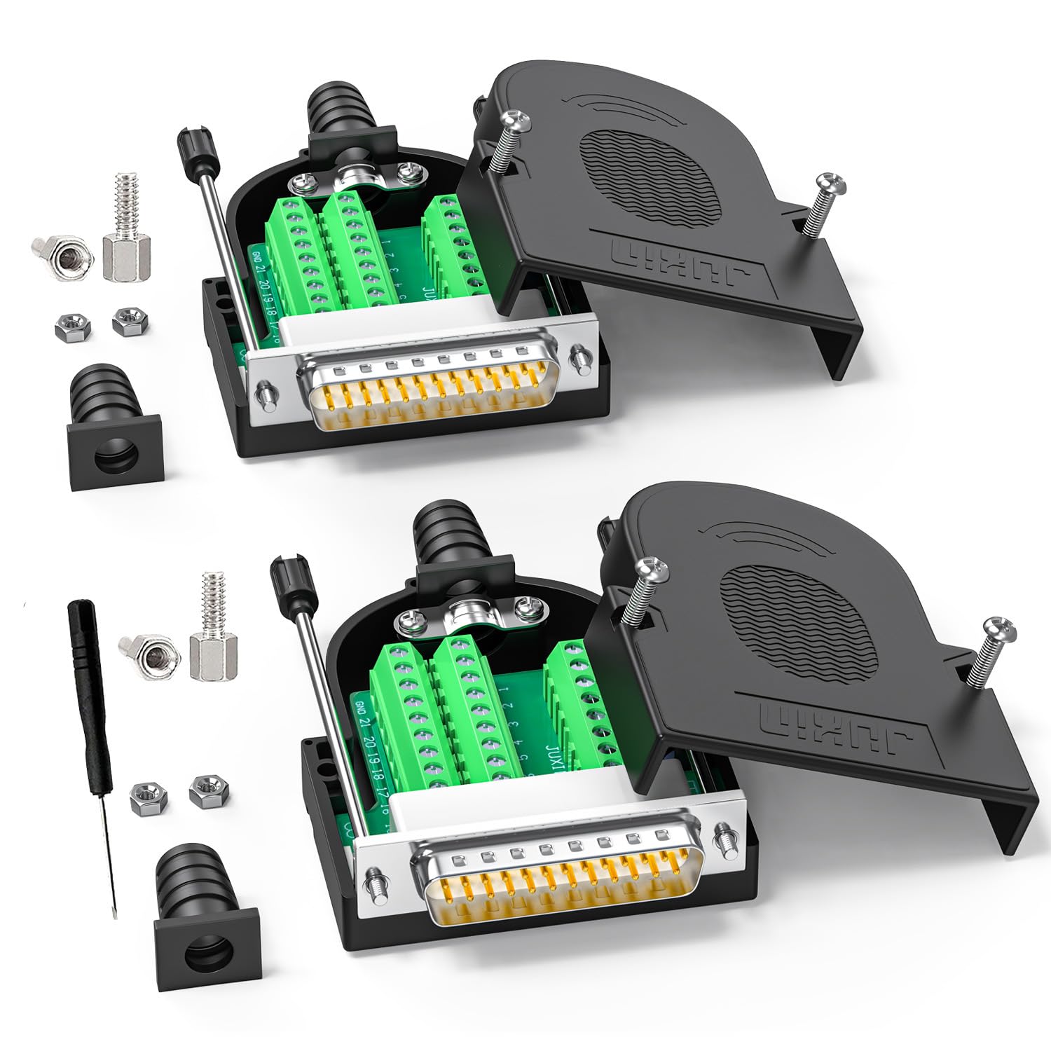 Juxinice 2Pack Db25 Serial Adapters No Soldering Needed D Sub 25 Pin Female Rs232 Adapter To Terminal Connector Signal Module Wi