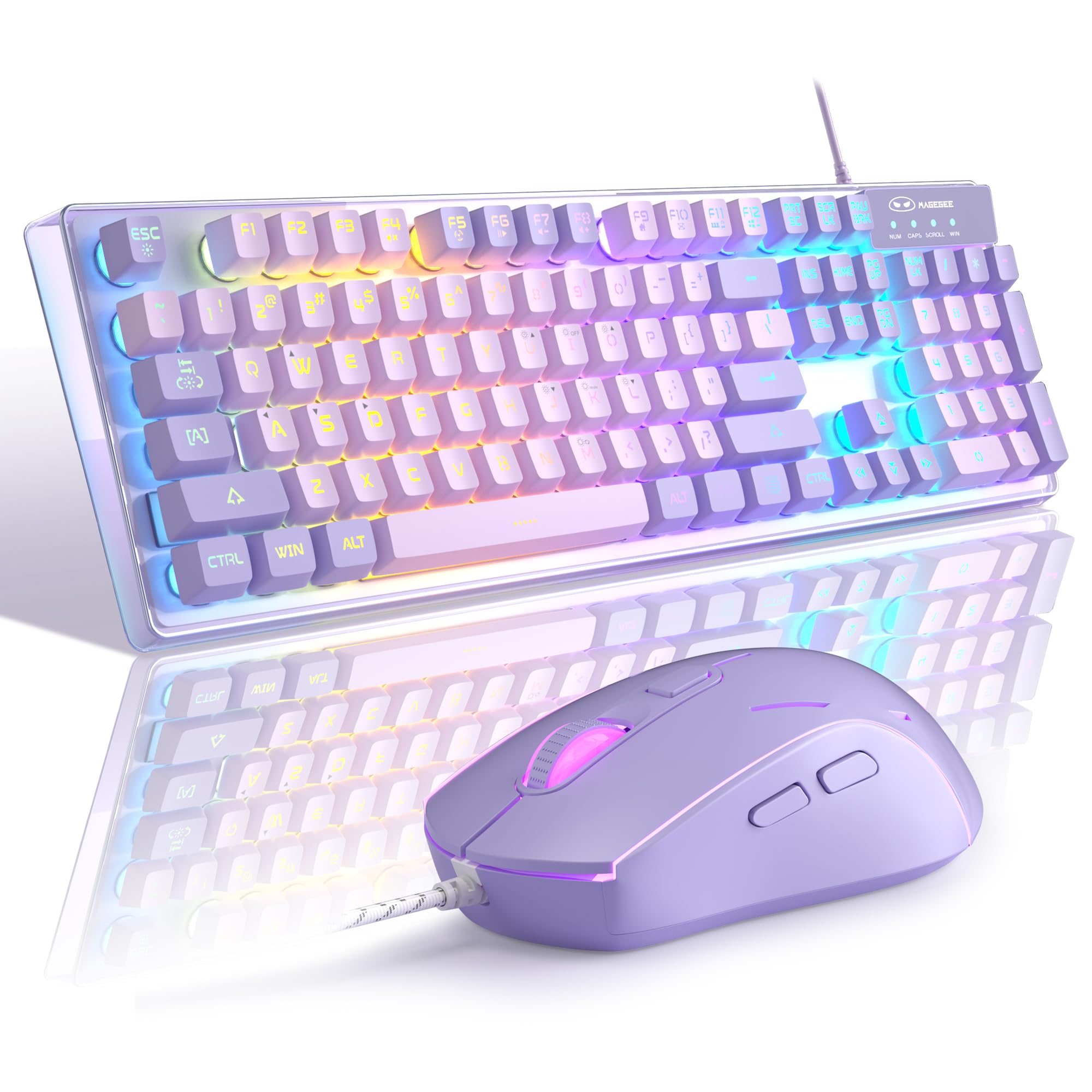 Gaming Keyboard and Mouse Combo, K1 RGB LED Backlit Wired Keyboard with 104 Key Computer PC Gaming Keyboard for PC/Laptop (Purpl
