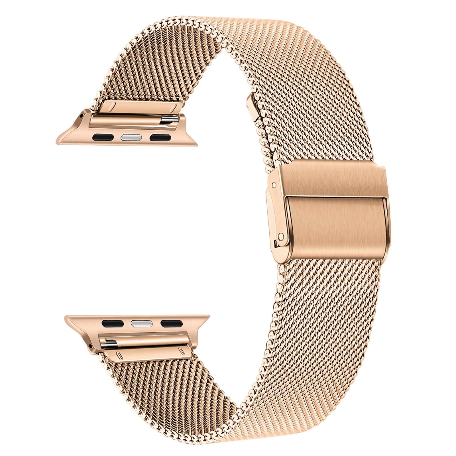 Trumirr Rose Gold Band For Apple Watch Series 8 7 38Mm 40Mm 41Mm Women, Mesh Stainless Steel Watchband Feminine Strap Replacemen
