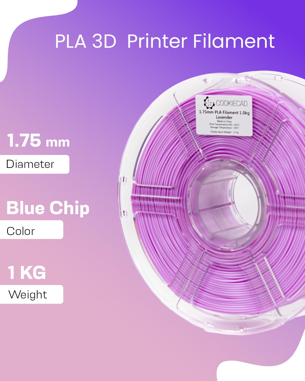 Cookiecad Lavender Pla 3D Printer Filament 1.75Mm 1Kg