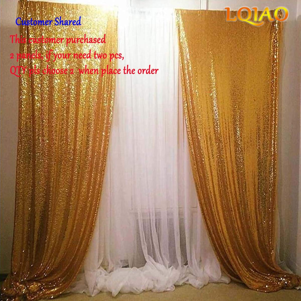 Lqiao Sequin Backdrop Curtain Panel 2X8Ft Gold,Sequin Photography Backdrop Curtain For Party/Home Curtain Decoration 1Pc, Pocket