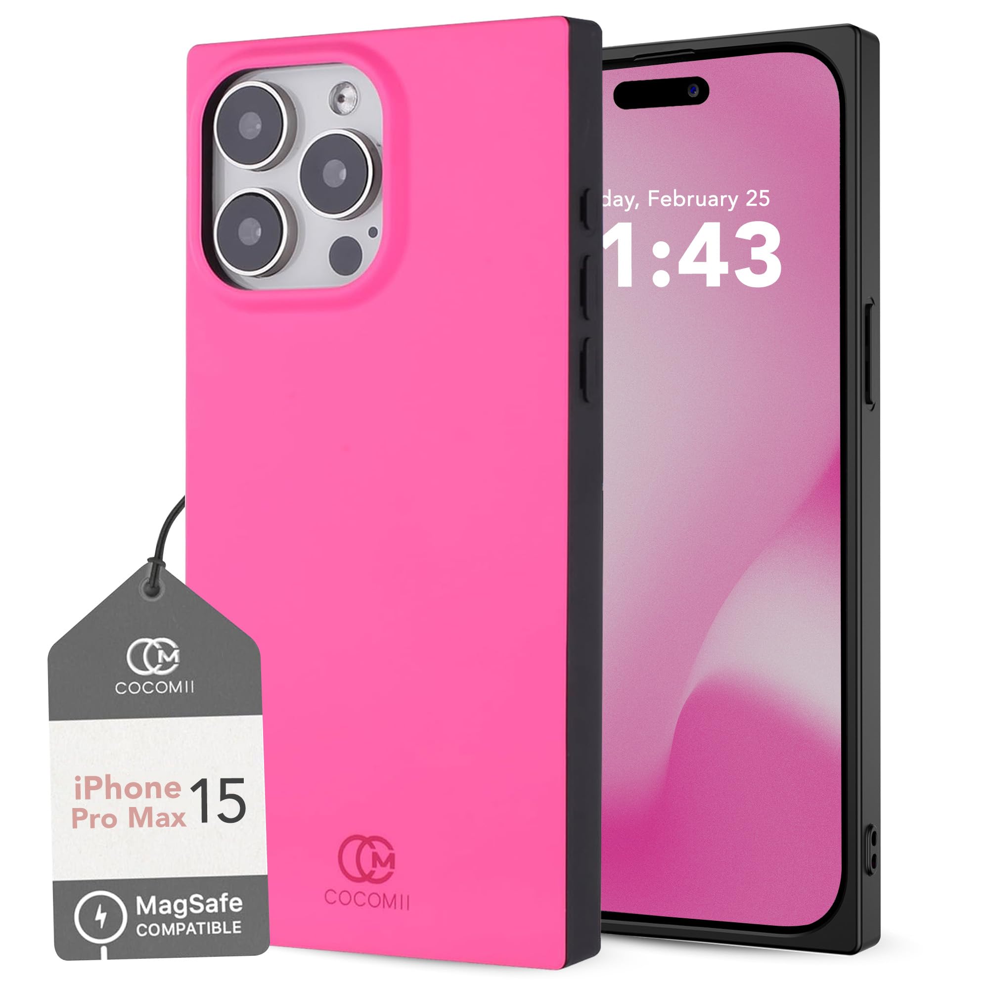 COCOMII Rectangle Case for iPhone 15 Pro Max, Compatible with MagSafe, Matte Hot Pink