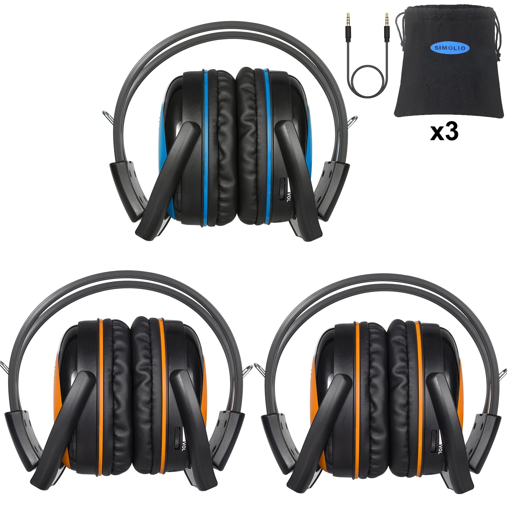 Simolio 3 Pack Of Car Wireless Headphones For Kids With 3 Level Switchable Volume Limited, Infrared Wireless Headphones For Kids