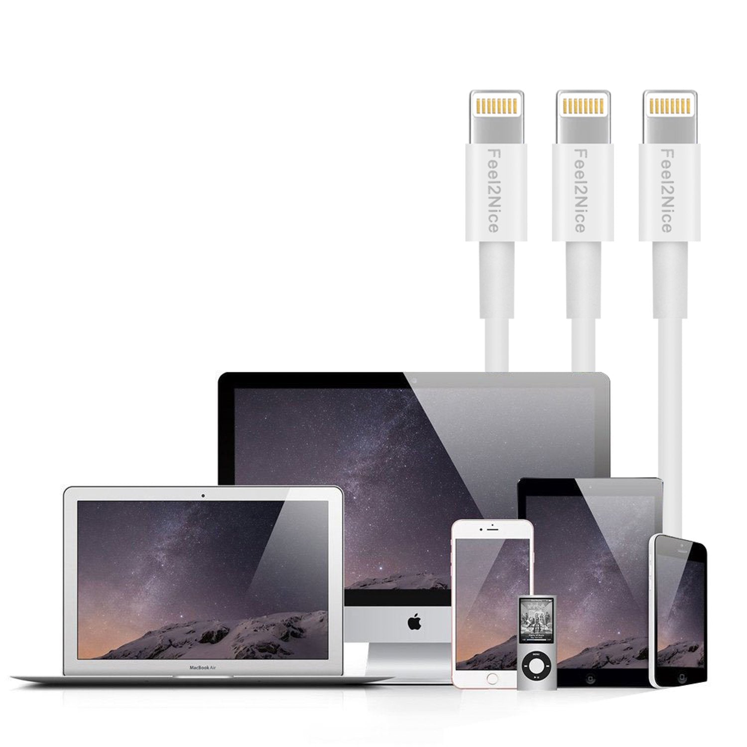 Feel2Nice Short Lighting Cable, 10 Pack 7 Inch Iphone Cord Data Sync Usb Portable Fast Charger For Iphone X Xs Max Xr / 8/8 Plus / 7/7 Plus / 6/6 Plus / 5S / Ipad/Ipod, White