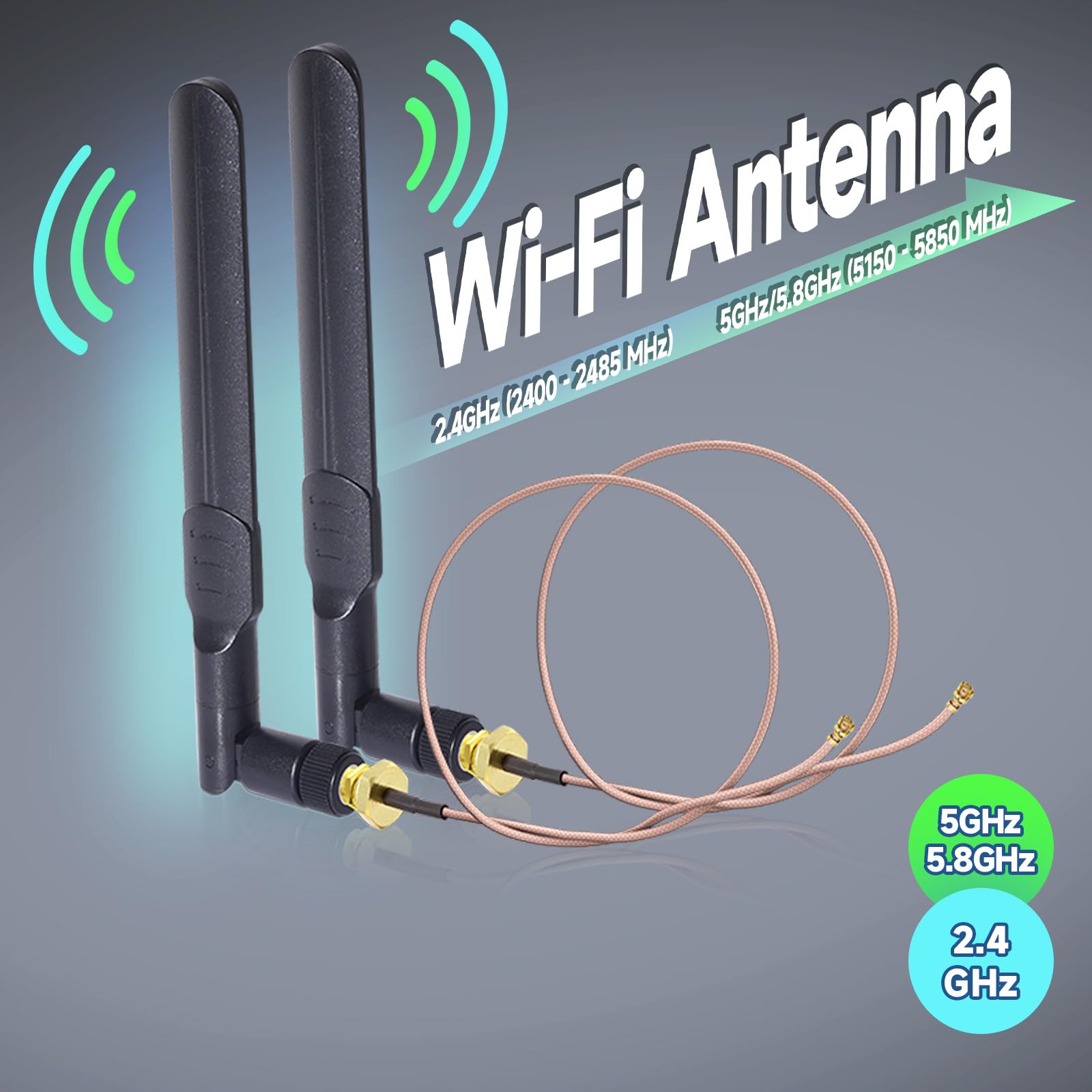 Bingfu Dual Band Wifi 24Ghz 5Ghz 58Ghz 8Dbi Rp Sma Male Antenna 30Cm 12 Inch Rg178 Ufl Ipx Ipex To Rp Sma Female Cable 2 Pack Fo