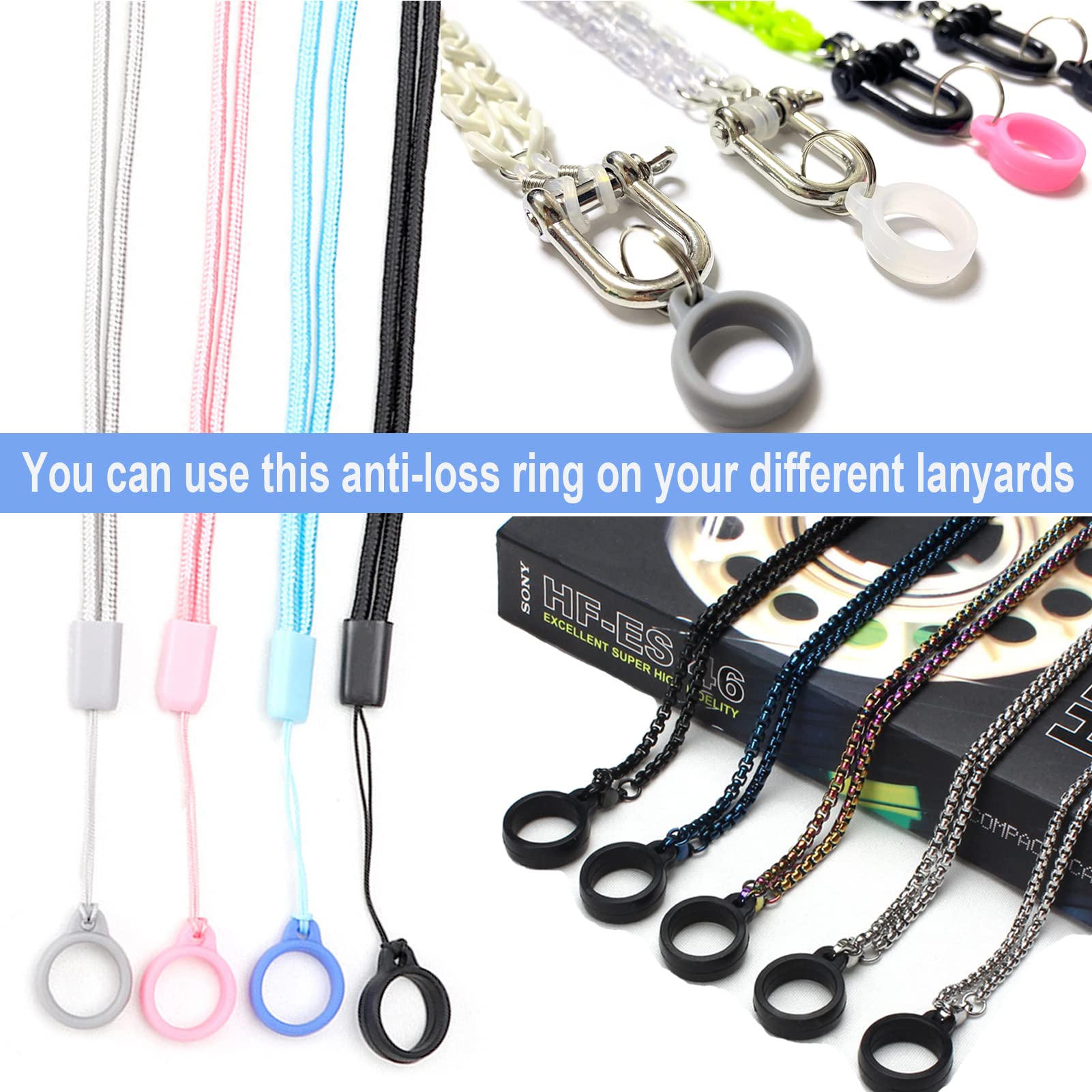 Zaoiiz 18Pcs Anti Lost Silicone Rubber Rings Band Holder Multipurpose Adjustable Cases Necklace Lanyard Replacement Pendant Carr