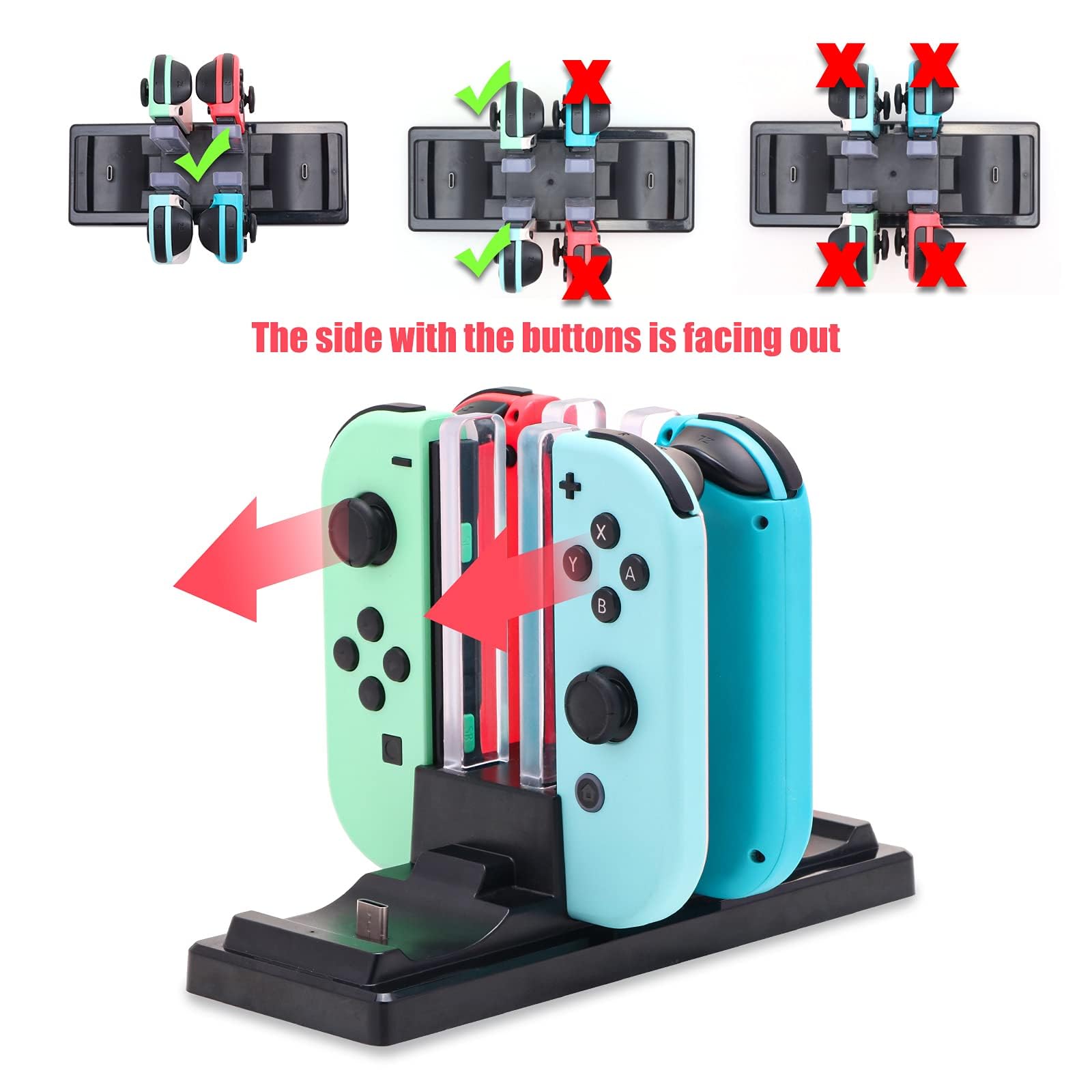 HEATFUN 6-in-1 Controller Charger Dock for Nintendo Switch, Black Charging Station for Joy-Con & Pro Controllers