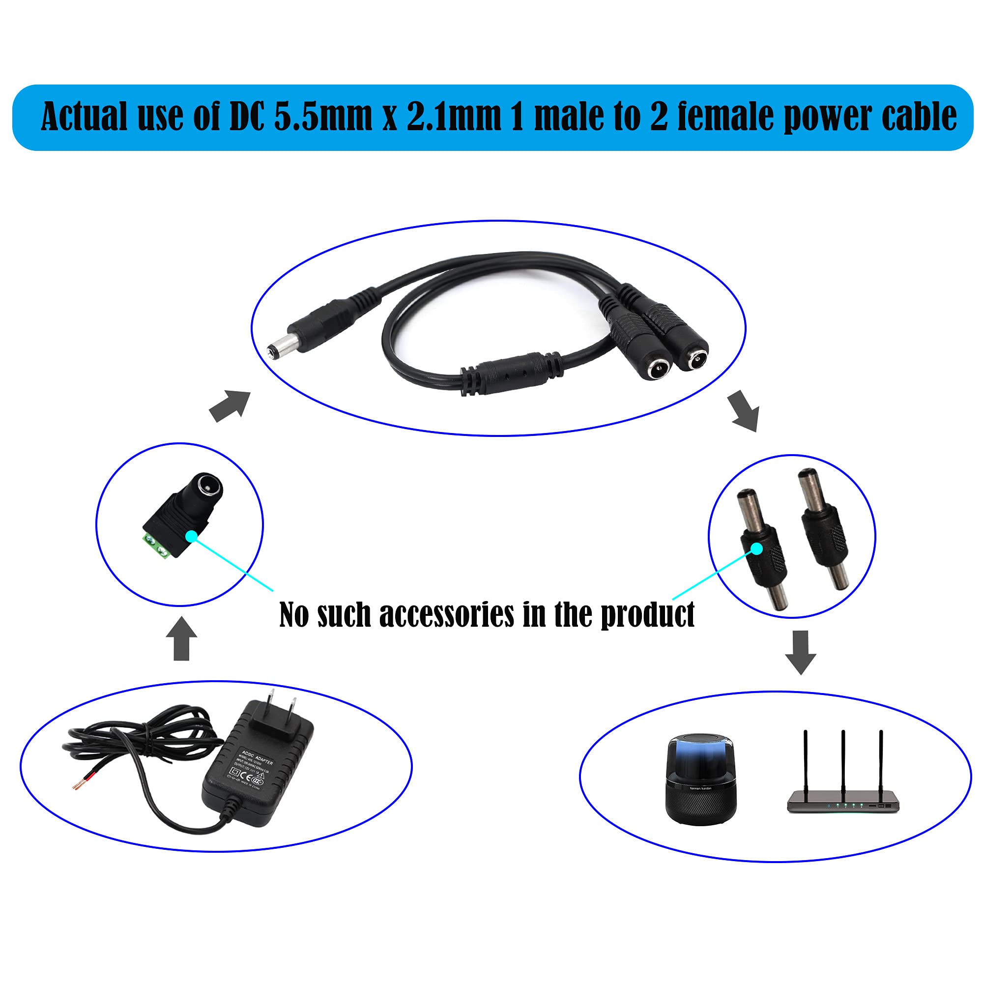 Gintooyun Dc Y Splitter Cable 1 Male To 2 Female,5.5Mm X 2.1Mm Dc Power Extension Adapter Cable,For Cctv Surveillance Cameras,Su
