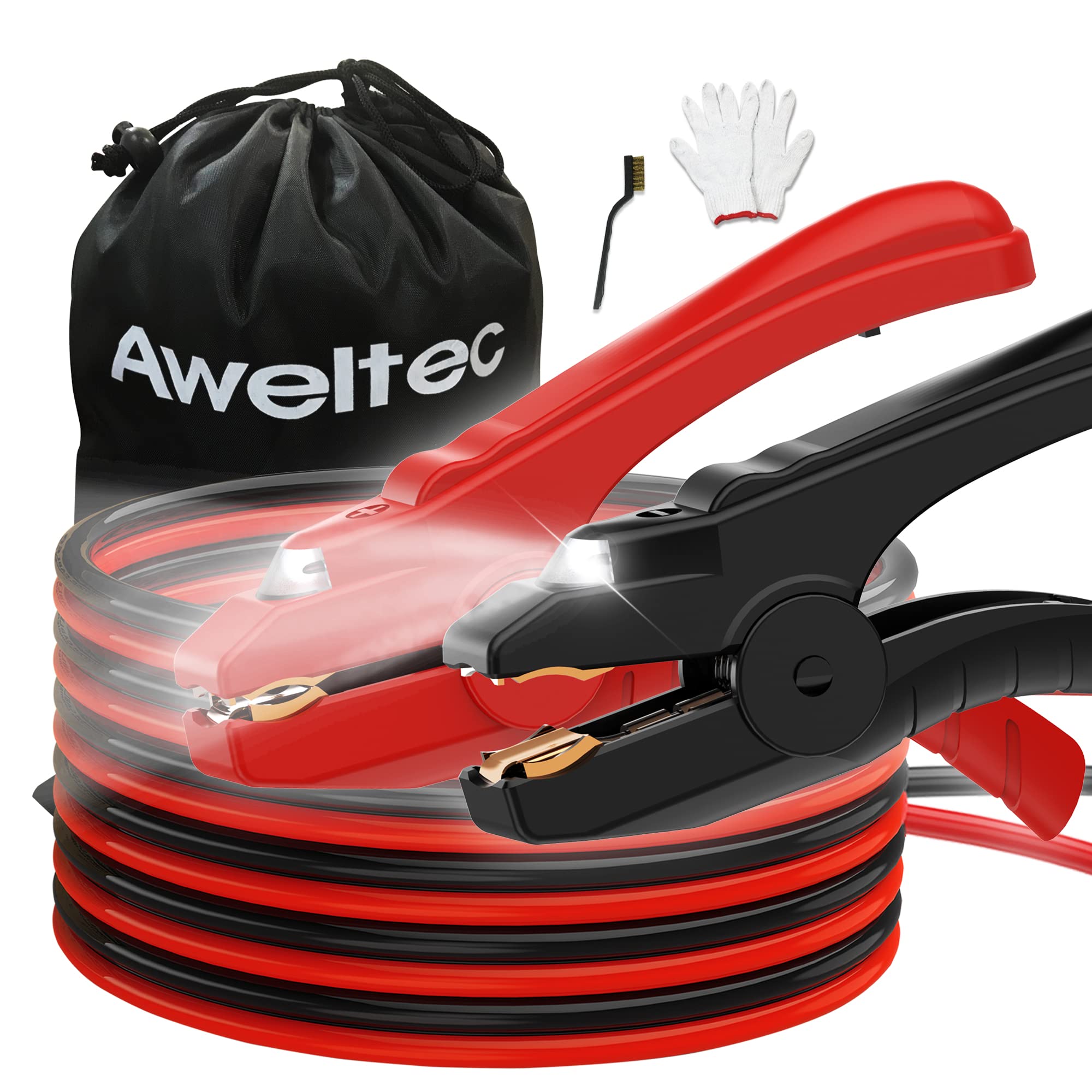 Aweltec Jumper Cables With Led Light   6 Gauge 16 Feet Battery Heavy Duty Booster Cables (6Awg X 16Ft) With Carrying Bag, Safety