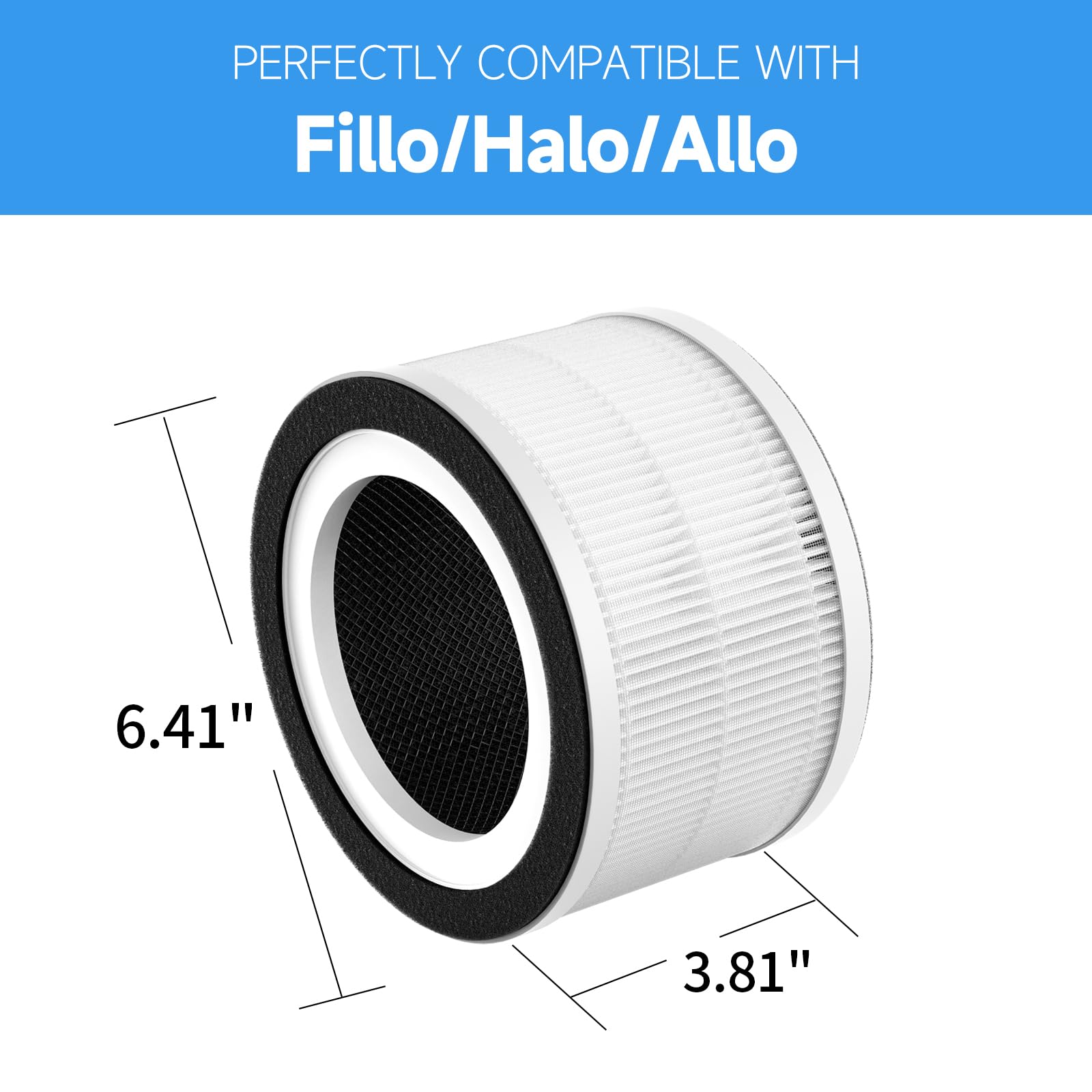 Gokbny 2 Pack Fillo/Halo/Allo True Hepa Replacement Filter Compatible With Fillo/Halo/Allo Purifier, 3 In 1 H13 True Hepa Filtra