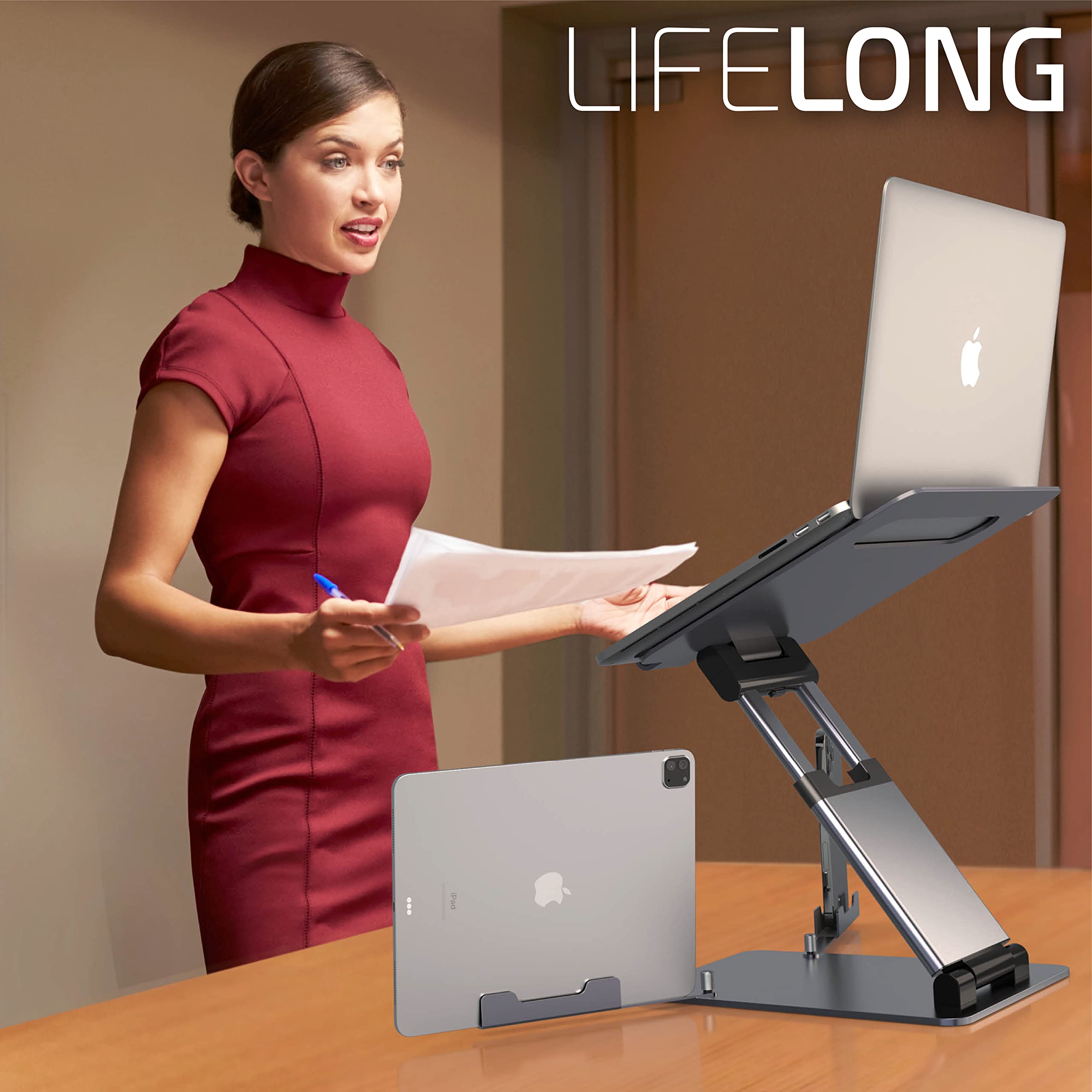 Ergonomic Laptop Stand For Desk, Adjustable Height Up To 20'', Laptop Riser Computer Pulpit Stand For Laptop, Portable Laptop St