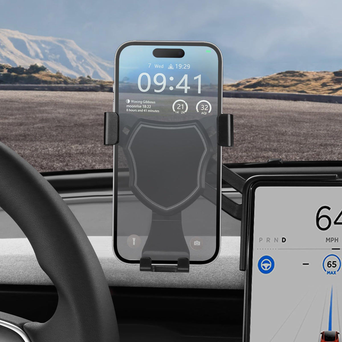 Basenor 2025 2026 Tesla Model 3 Y Phone Mount Holder Strong Adhesion 360 Adjustable Cell Phone Holder Stand Tesla Model 3 Highla