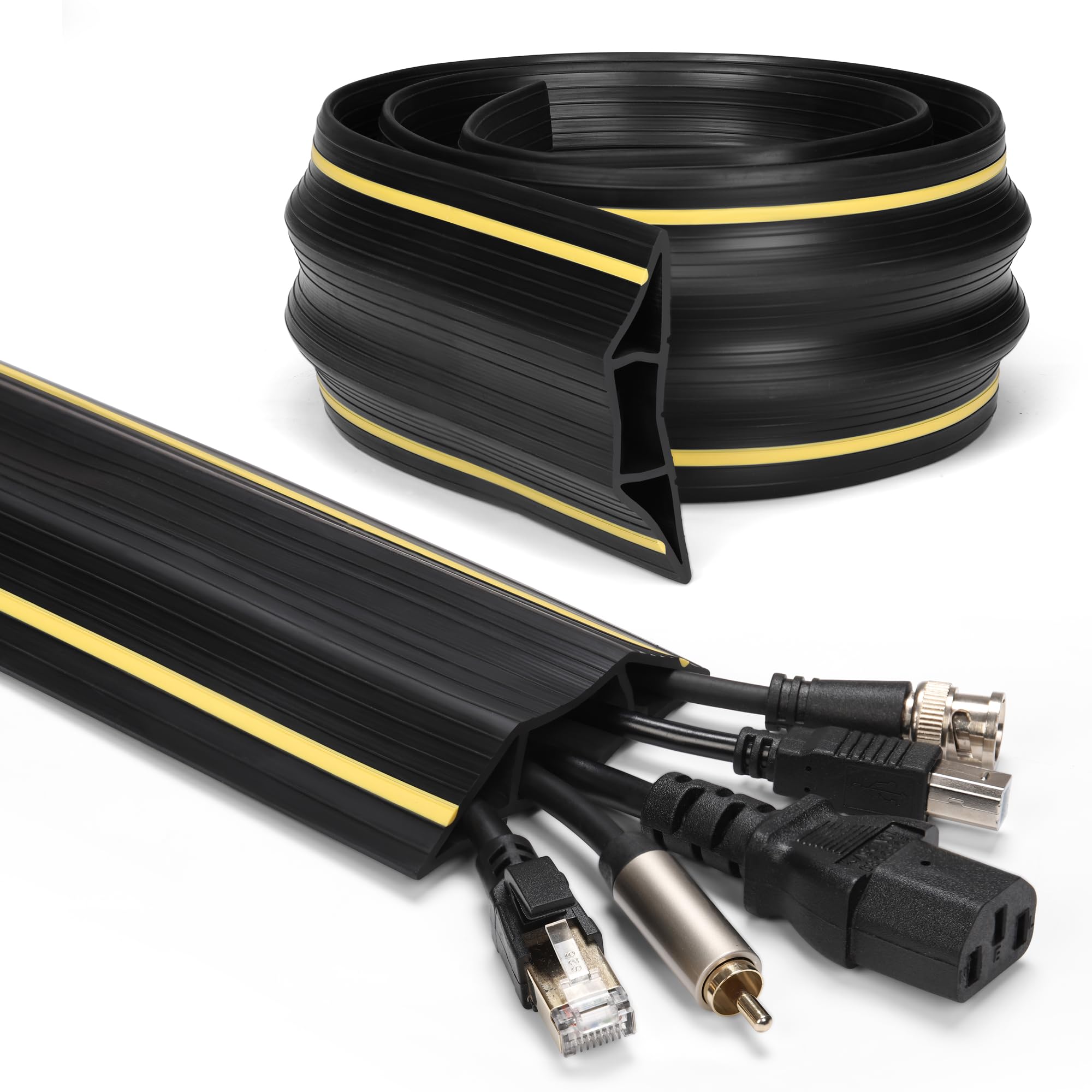 Zhiyo 4Ft Cord Covers For Wires On Floor, Large Capacity Cord Hider Floor Wire Covers For Cords, Cable Protector Cable Managemen