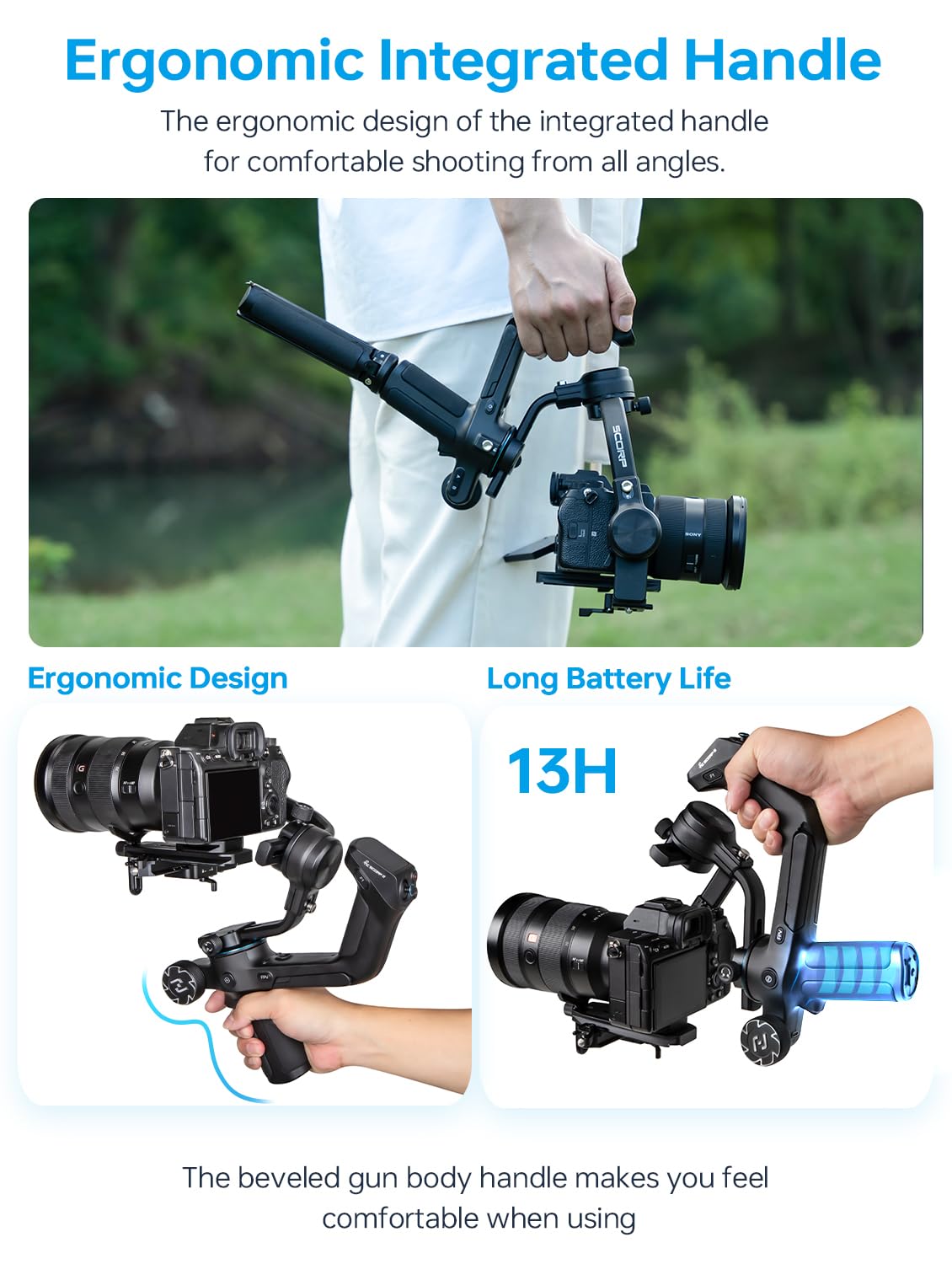 Feiyutech Scorp 2 [Combo]: Camera Gimbal Stabilizer + Poratble Bag+Arri Rosettes Gear+Carbon Fiber Bar,Built-In Ai Tracker,1.3