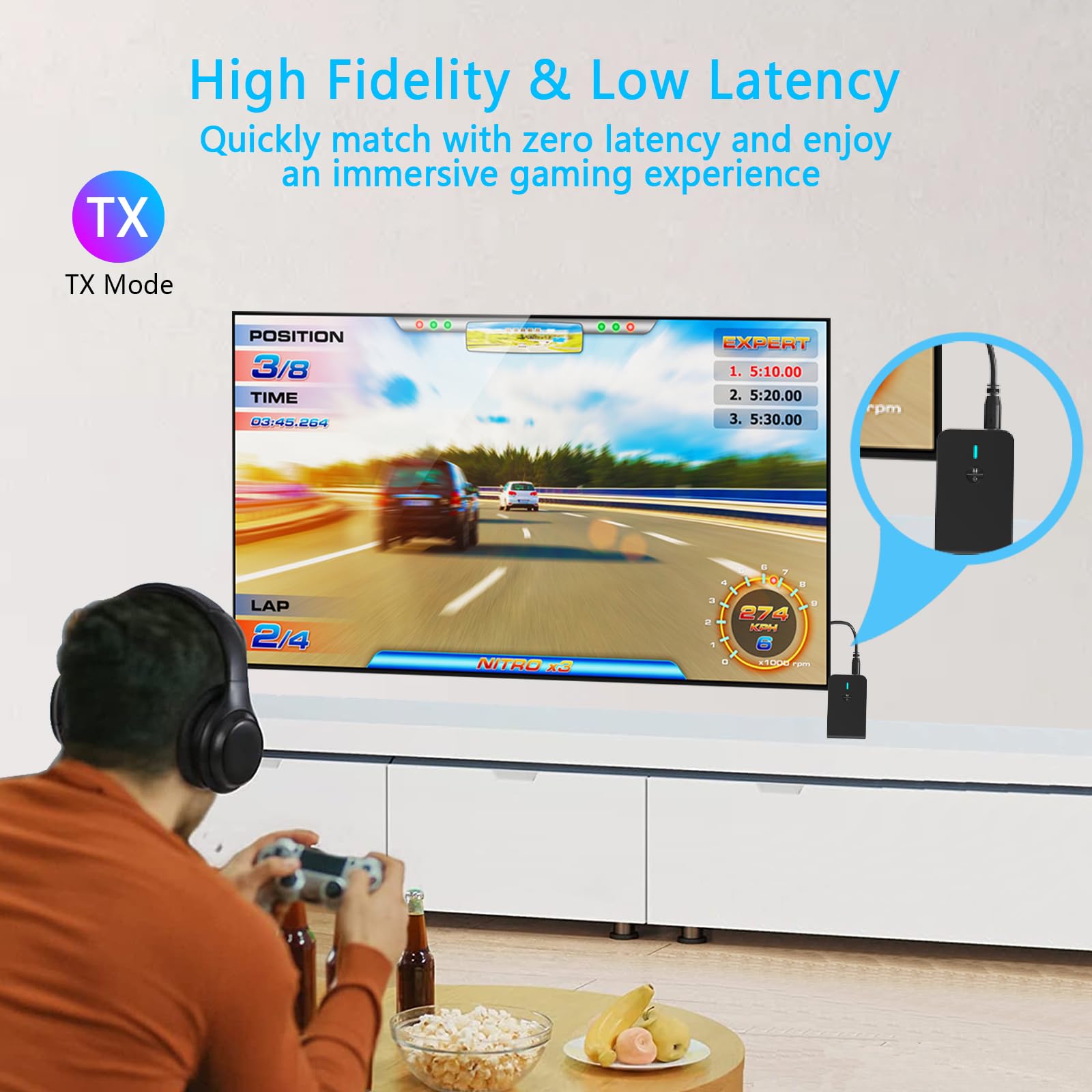 Oidipi Bluetooth 5.3 Transmitter Receiver For Tv And Wireless Headphones, 2 In 1 Bluetooth Adapter, Wireless Transmitter For Tv,