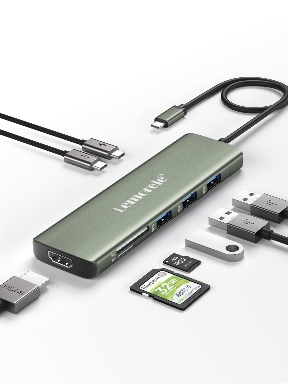 Lemorele Usb C Hub 8-In-1 Adapter, Usb-C Hub With 4K Hdmi Output, 100W Power Delivery, Usb 3.0 5Gdps Port, Sd/Tf Card Reader Adp