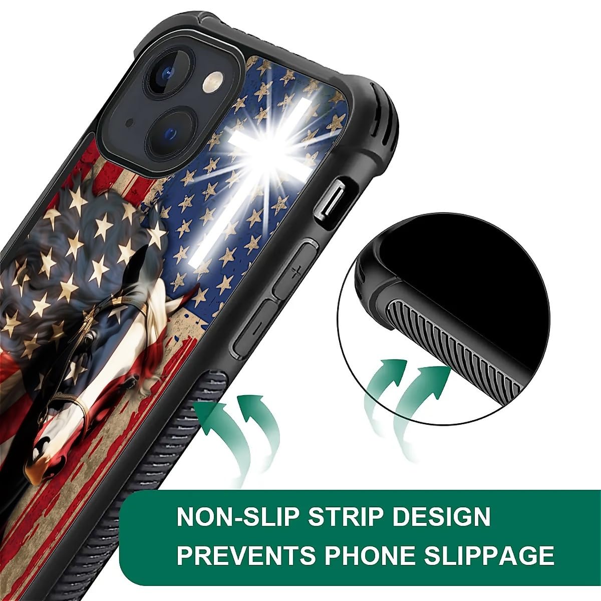 Fkbrcl4U For Iphone 15 Case, Red American Flag Horse Cross Pattern Graphic Design Girl Boy Soft Silicone Hard Acrylic Shock Prot