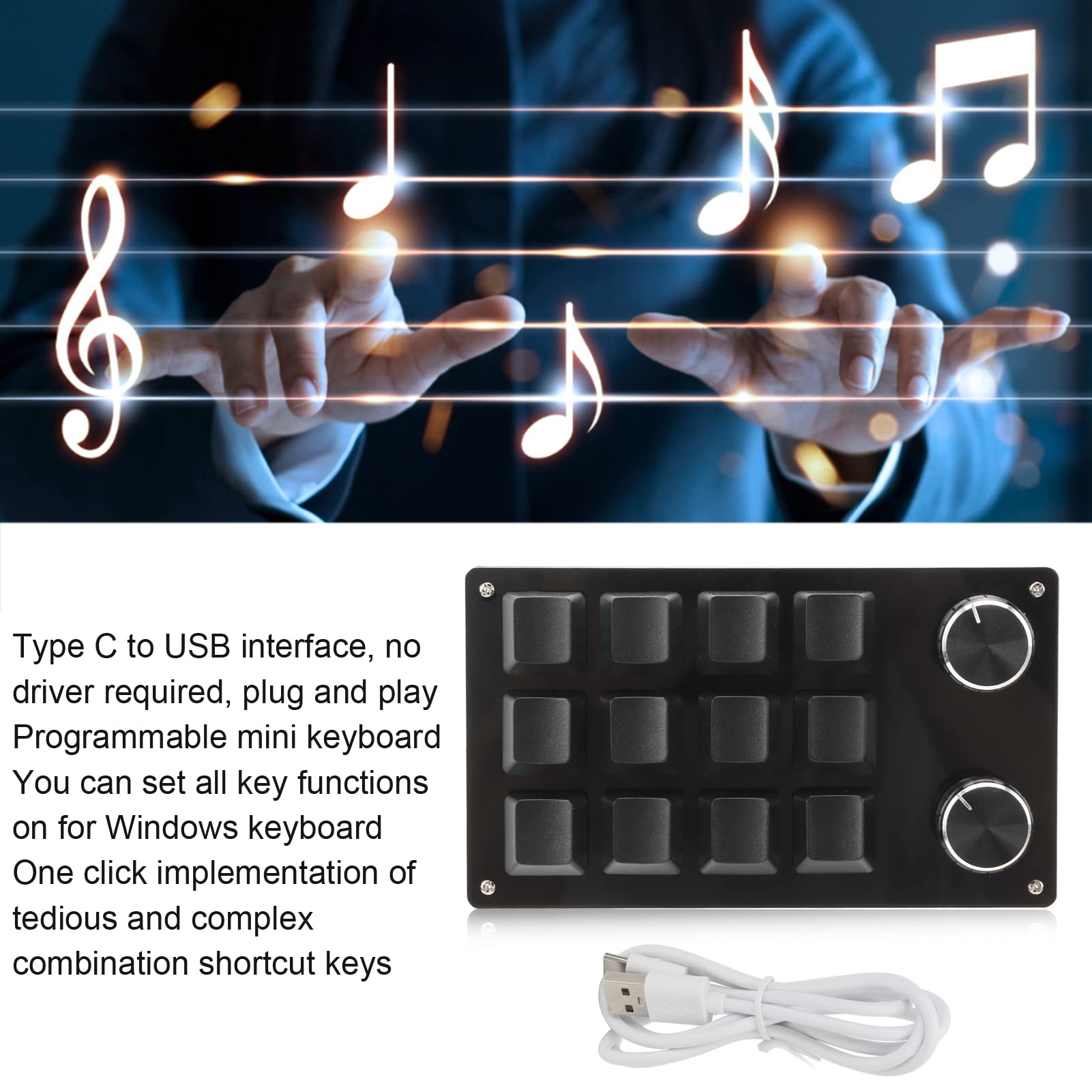 Gugxiom 12 Key Macro Pad With Knob, Green Axis Macro Mechanical Keyboard With 50 Million Keystroke Life, Multifunction Diy Progr