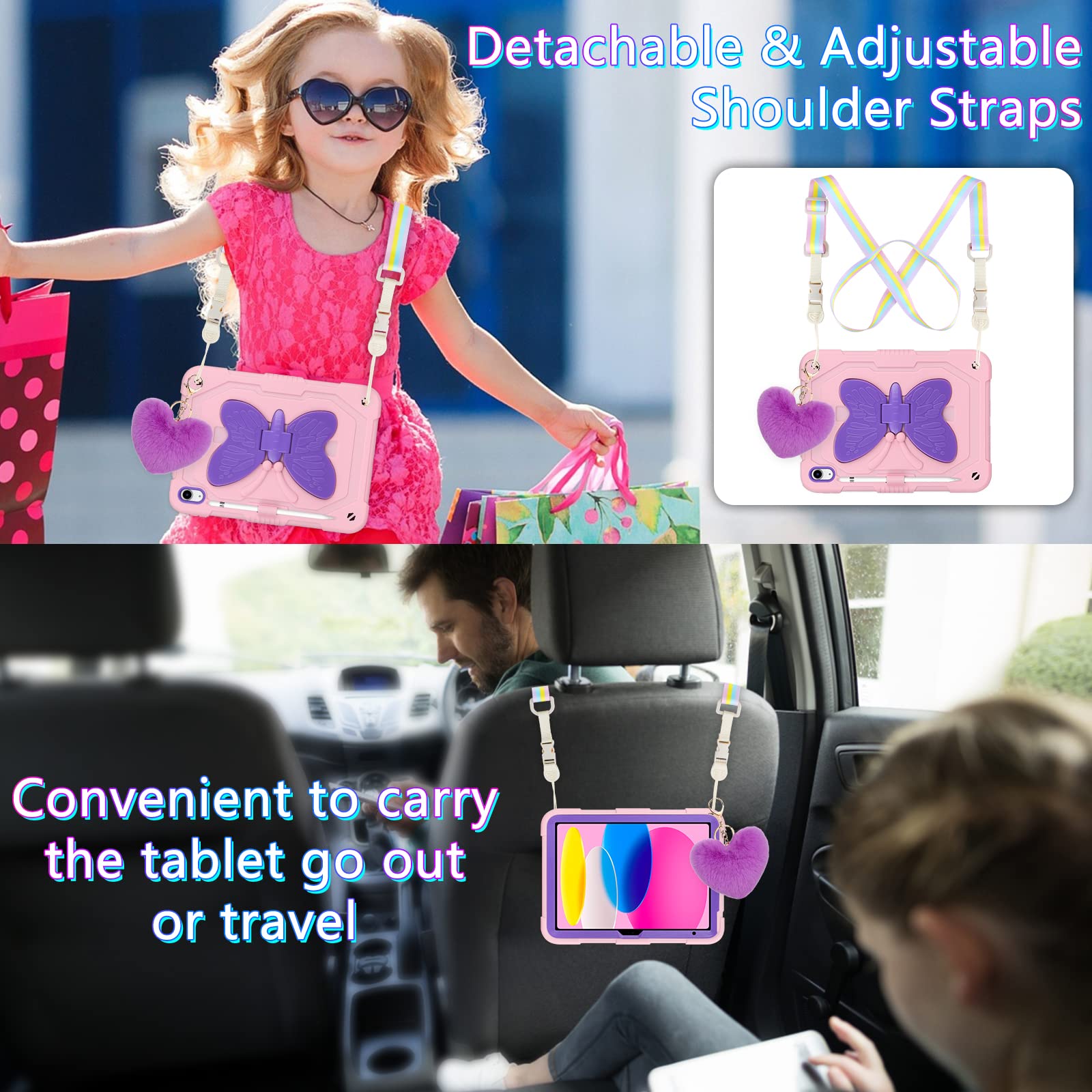 Wesadn For Ipad 10Th Generation Case 2022 With Screen Protector/Butterfly Kickstand/Lanyard/Keychain Rugged Case With Pencil Hol