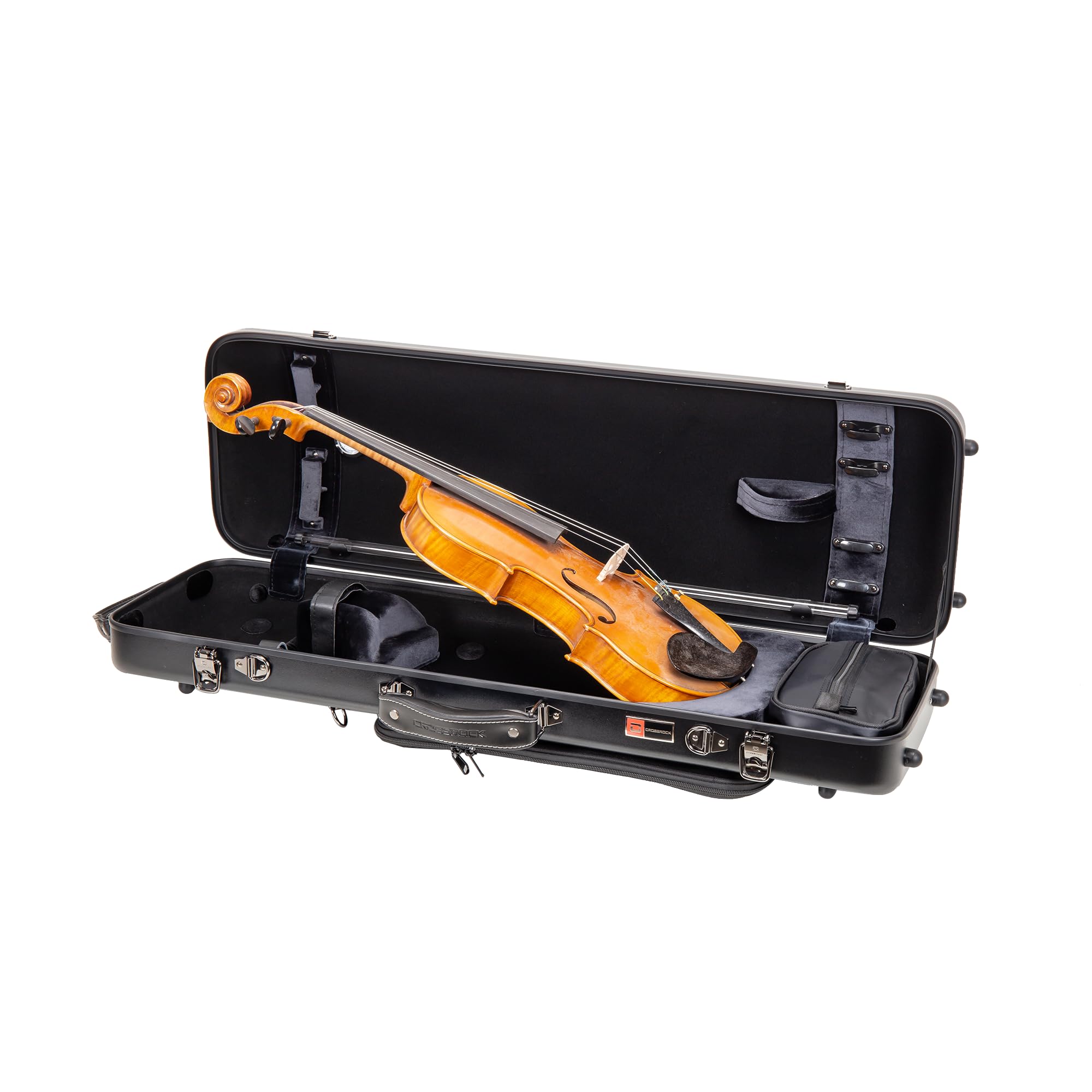 Crossrock Poly Carbon Oblong Violin Case for 4/4 Full-Size | Matte Black Finish, Hygrometer, Music Pouch, Accessory Storage - Li