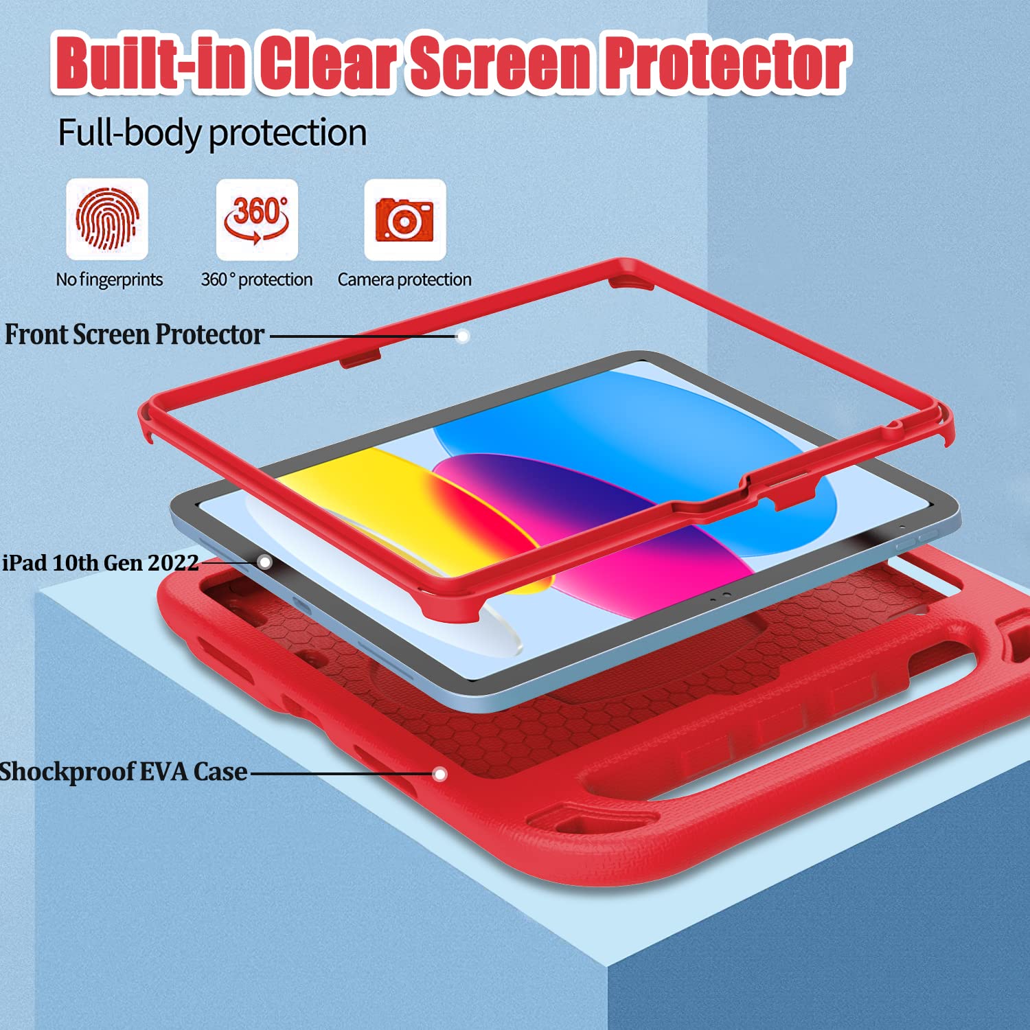 Bmouo Kids Case For Ipad 10Th Generation 10.9 Inch 2022   With Built In Screen Protector, Shockproof Light Weight Covertible Han