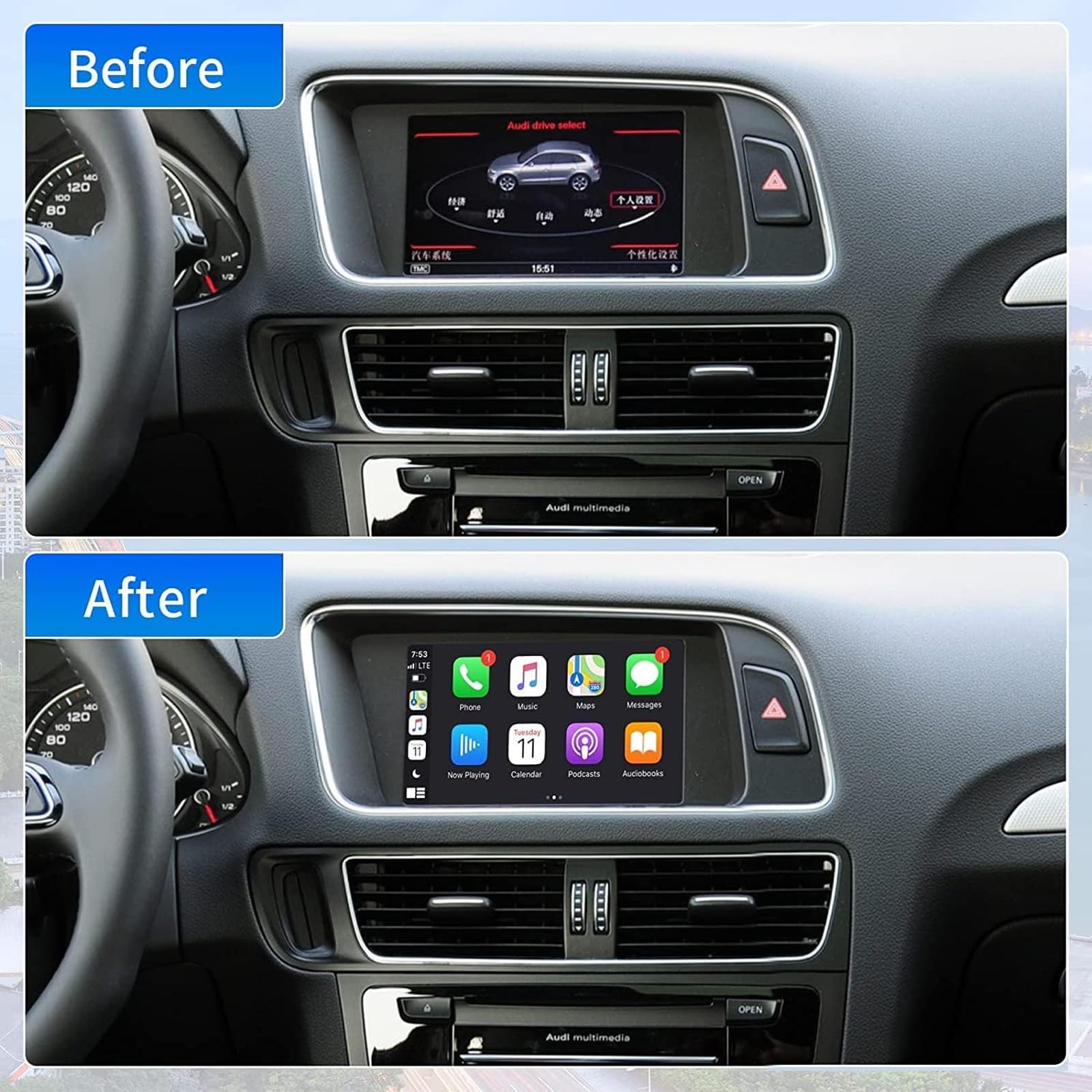 Ninetom Wireless Carplay Android Auto Retrofit Kit For 2009 2017 Audi A4 A5 Q5 S4 S5 With 3Gmmi, Support Mirror Link, Backup Cam