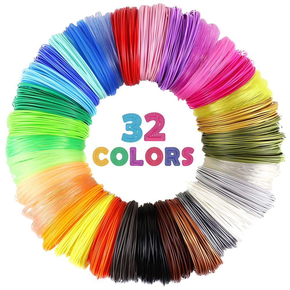 Mika3D 32 Colors 3D Pen Pla Filament Refills, Each Color 10 Feet, Total 320 Feet, Pack With 4 Finger Caps