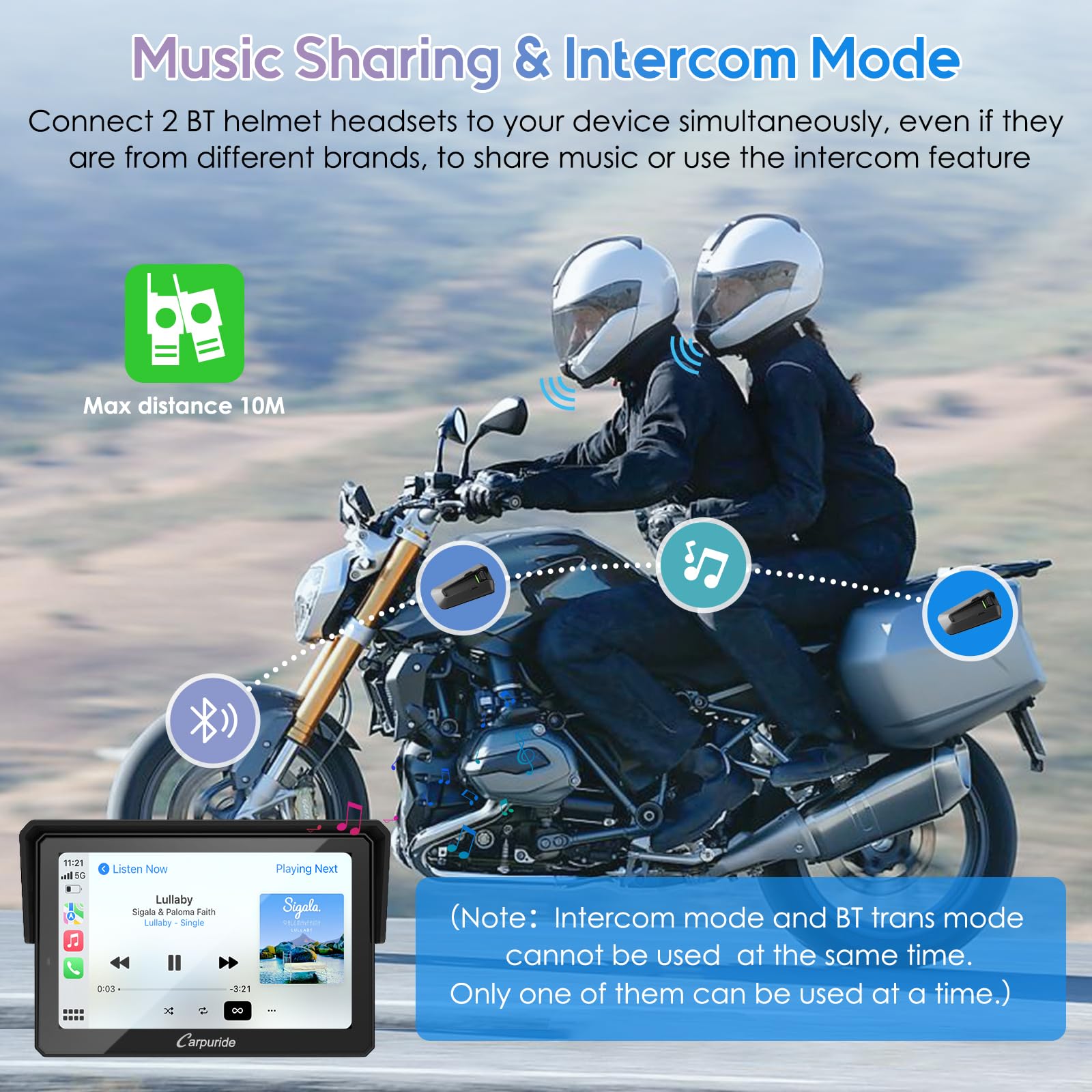 Carpuride W502B Pro For B.M W Motorcycle Carplay & Android Auto & Dual Bluetooth, 5'' Waterproof Gps Navigation Screen For Motor