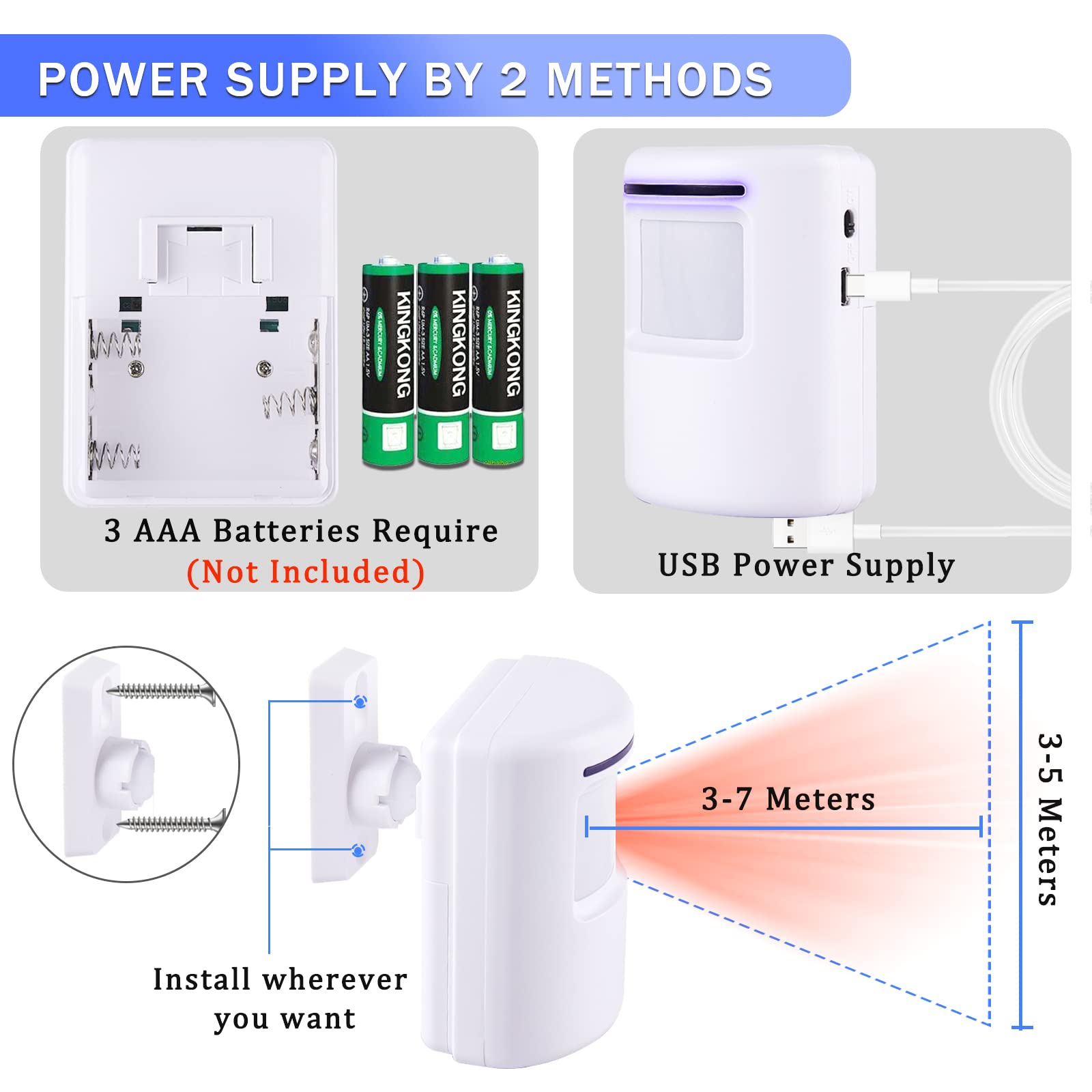 Shaogax Motion Sensor Alarm System, Wireless Home Security Driveway Alarm Indoor, Motion Detector Alert With 2 Sensor And 1 Rece