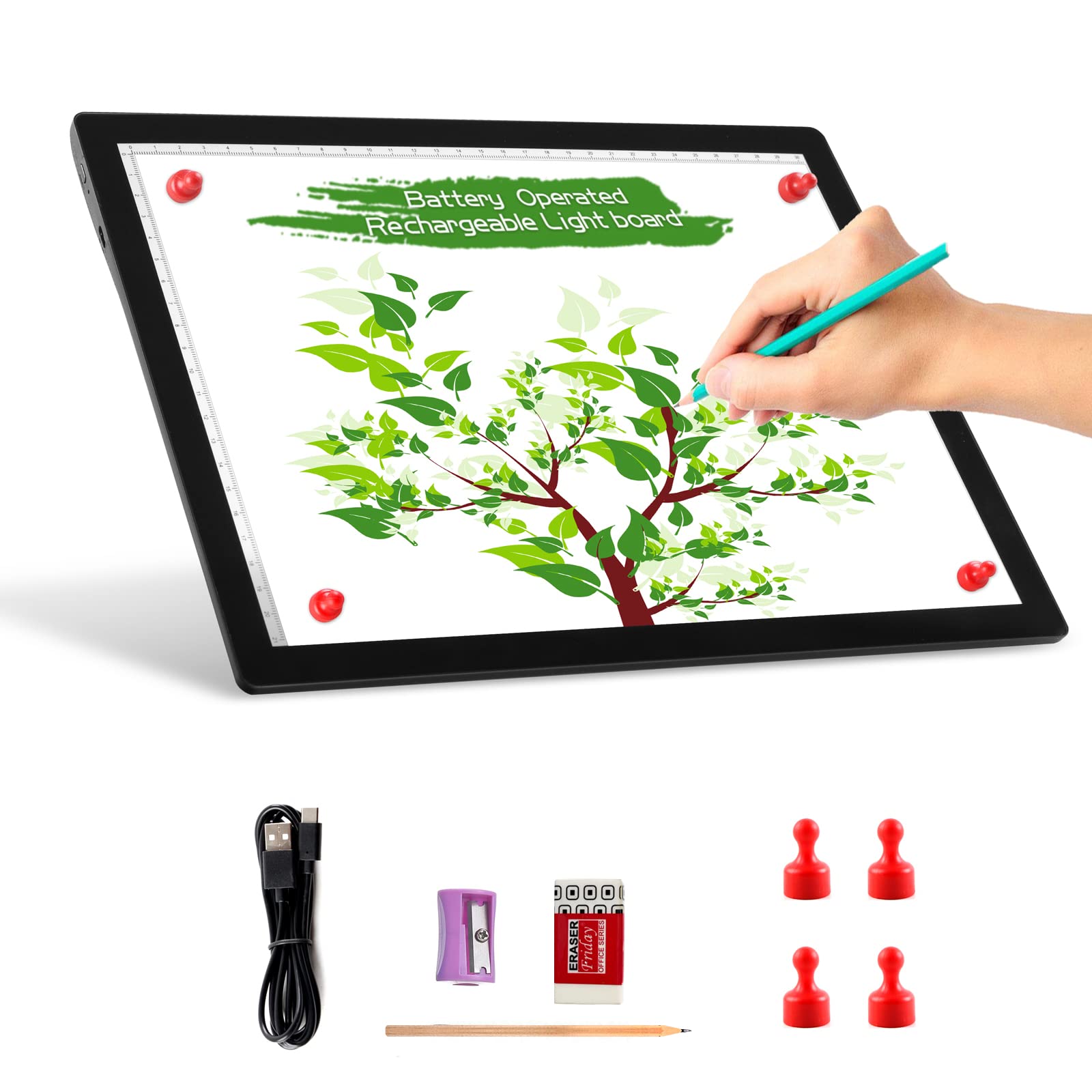 A4 Wireless Battery Powered Light Pad, Toheto Tracing Light Box Dimmable Brightness Rechargeable Led Light Board Portable Cordle