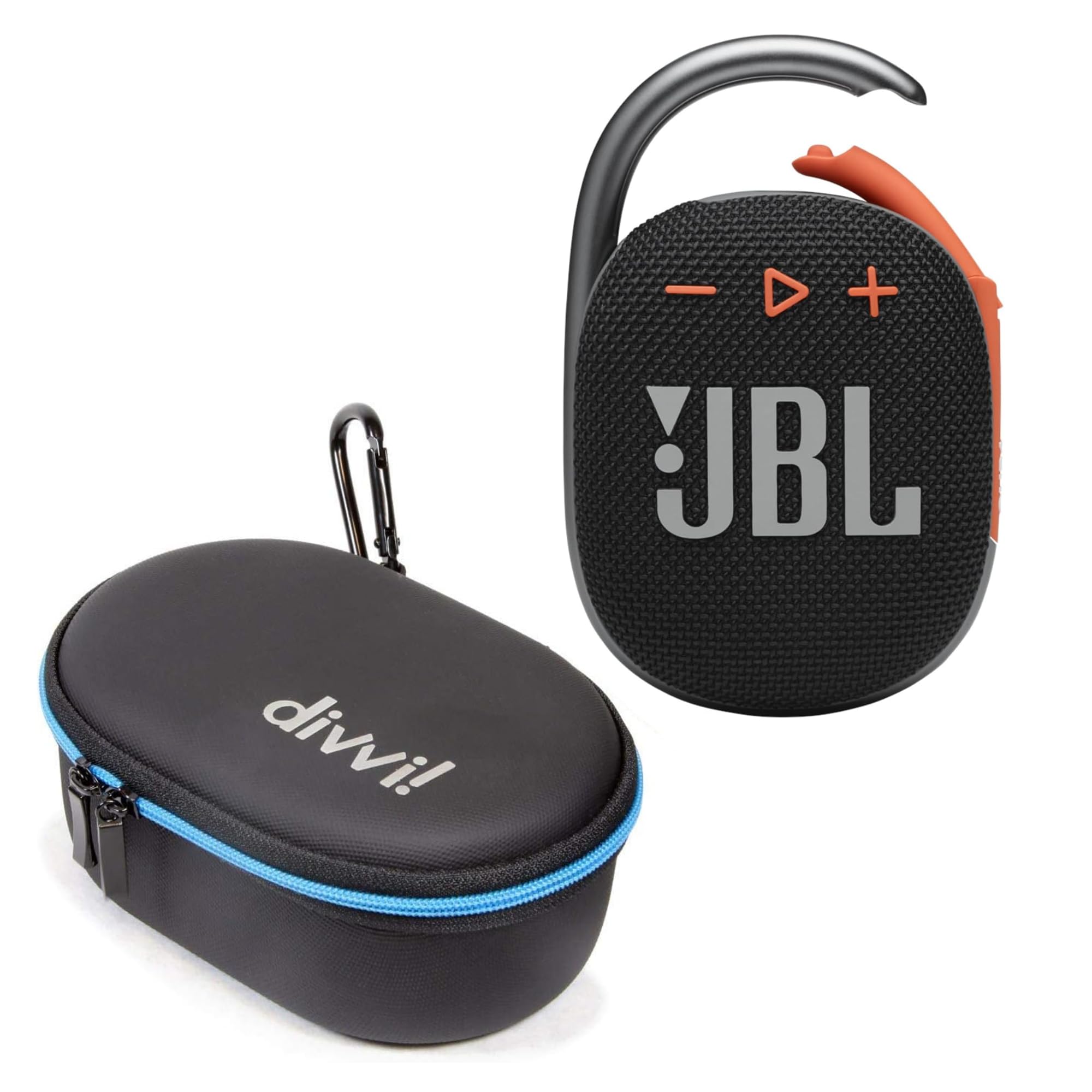 JBL Clip 4 Portable Bluetooth Speaker (Black/Orange) + Bundle with divvi! Protective Hardshell Case (Black)
