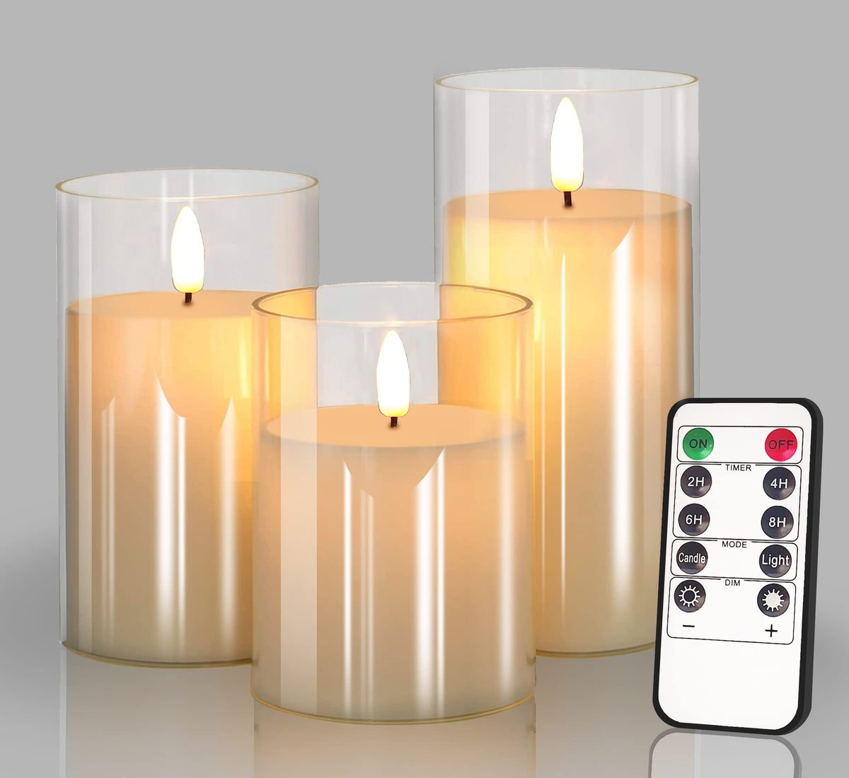 Glass Battery Operated Led Flameless Candles With Remote And Timer, Real Wax Candles Warm Color Flickering Light For Festival We