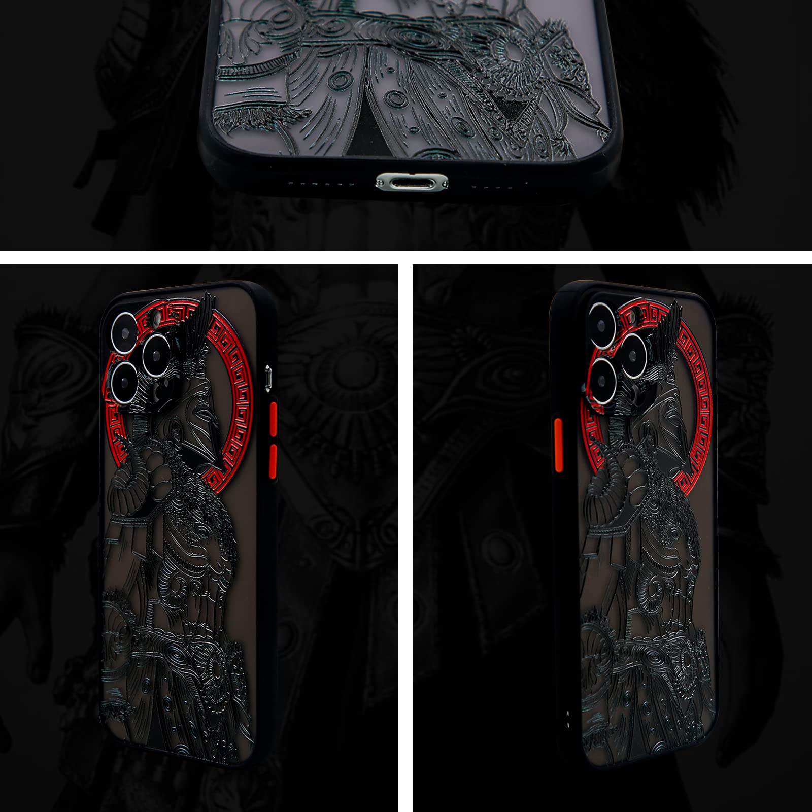 TRADAY iPhone 13 Pro Phone Case Dual Layer 3D Embossed TPU PC Gladiator