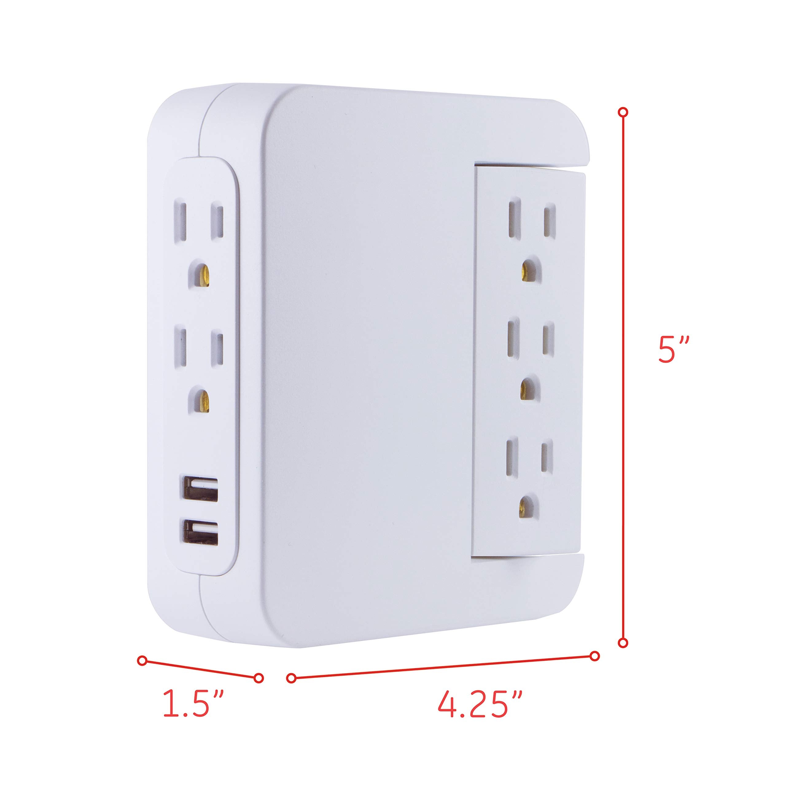 Ge Pro Side Access Swivel Surge Protector, 2 Pack, 5 Outlet Extender With 2 Usb Ports, Wall Tap Adapter, Charging Station, 3 Pro