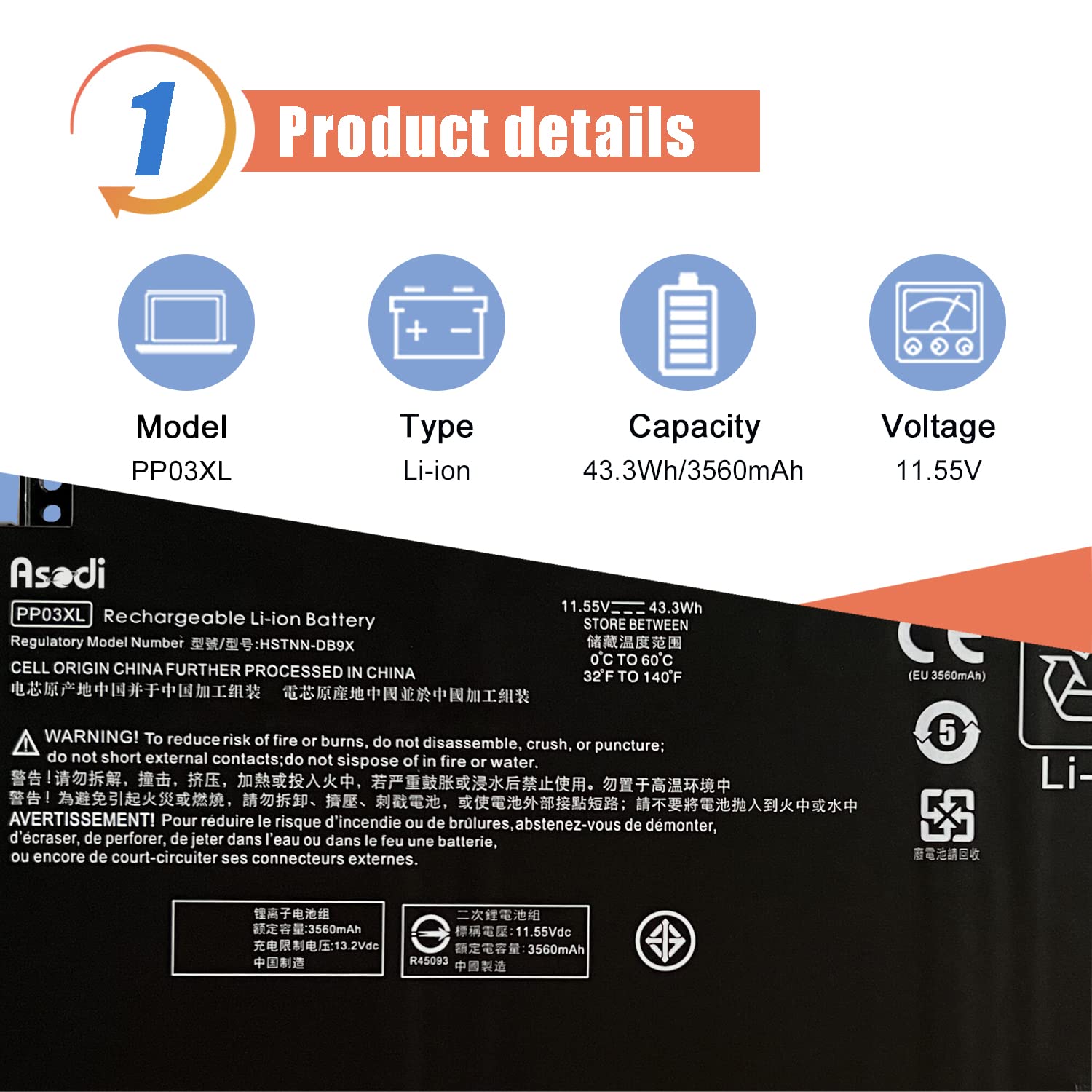 Asodi Pp03Xl M01118 421 Laptop Battery Compatible With Hp Pavilion X360 13 Bb 14 Dv 14M Dw 14M Dw0023Dx 14 Dk 15 Eh Series M0114