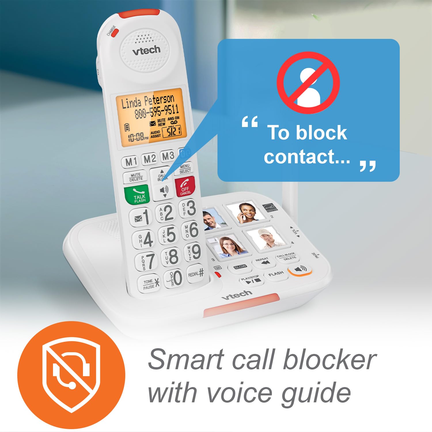 Vtech Sn5127 Amplified Cordless Senior Phone With Answering Machine, Call Blocking, 90Db Extra Loud Visual Ringer, One Touch Aud