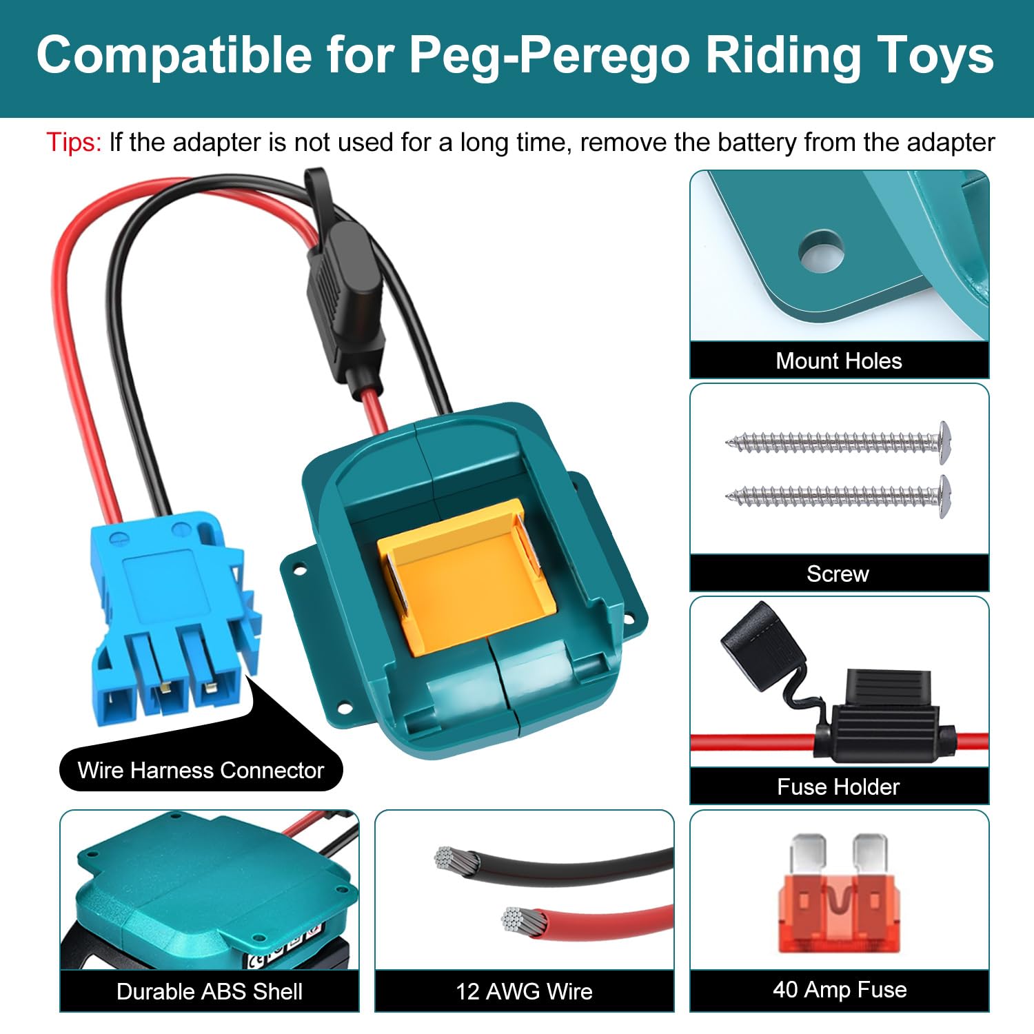 For Power Wheel Adapter For Makita 18V Lxt Battery With Wire Harness Connector And Fuse Holder Compatible For Peg Perego 12 Volt
