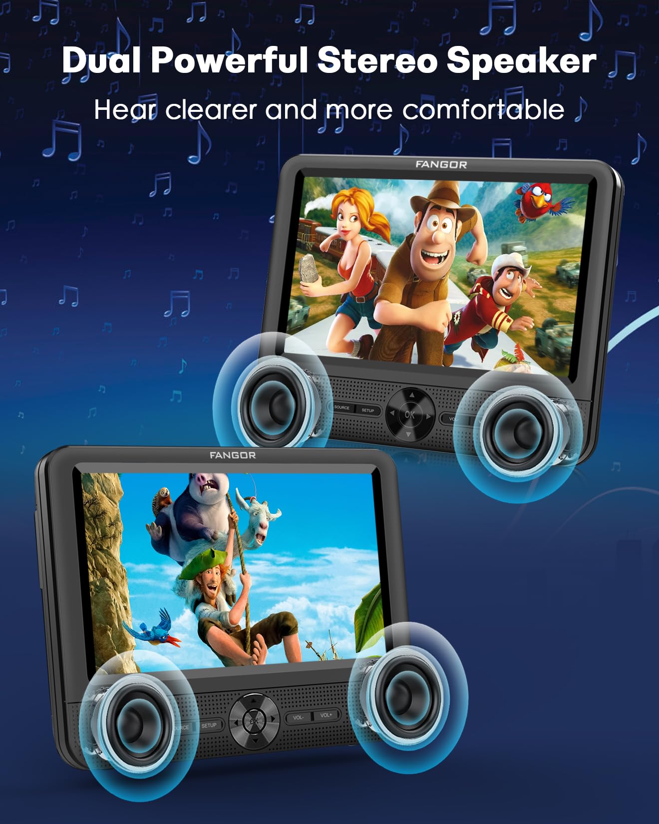 Fangor 7.5'' Dual Portable Dvd Player For Car, Car Dvd Player Dual Screen Play A Same Or Two Different Movies With Headrest Stra