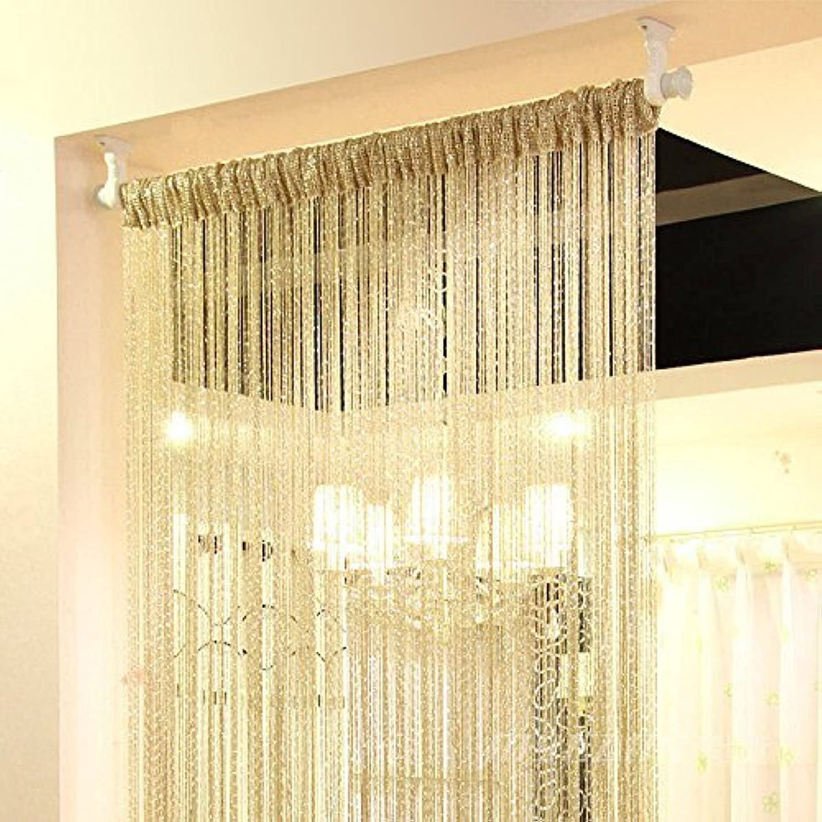 Eyotool 1X2 M Door String Curtain Rare Flat Silver Ribbon Thread Fringe Window Panel Room Divider Cute Strip Tassel For Wedding 