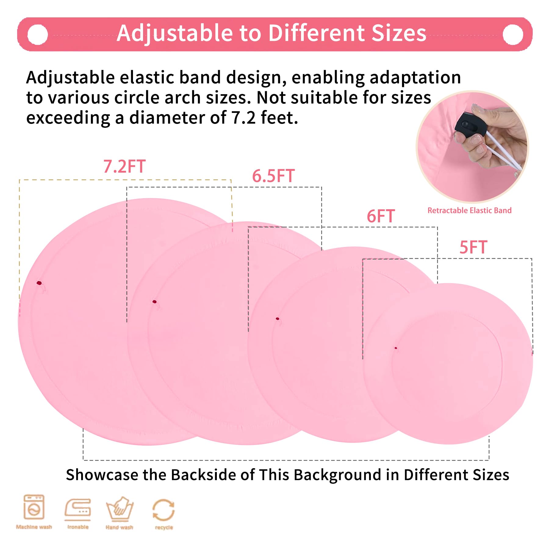 Haefoo 7.2Ft Pink Round Backdrop Cover For 5 To 7.2Ft Circle Arch Stand - Adjustable Round Arch Cover Circle Backdrop Cover For