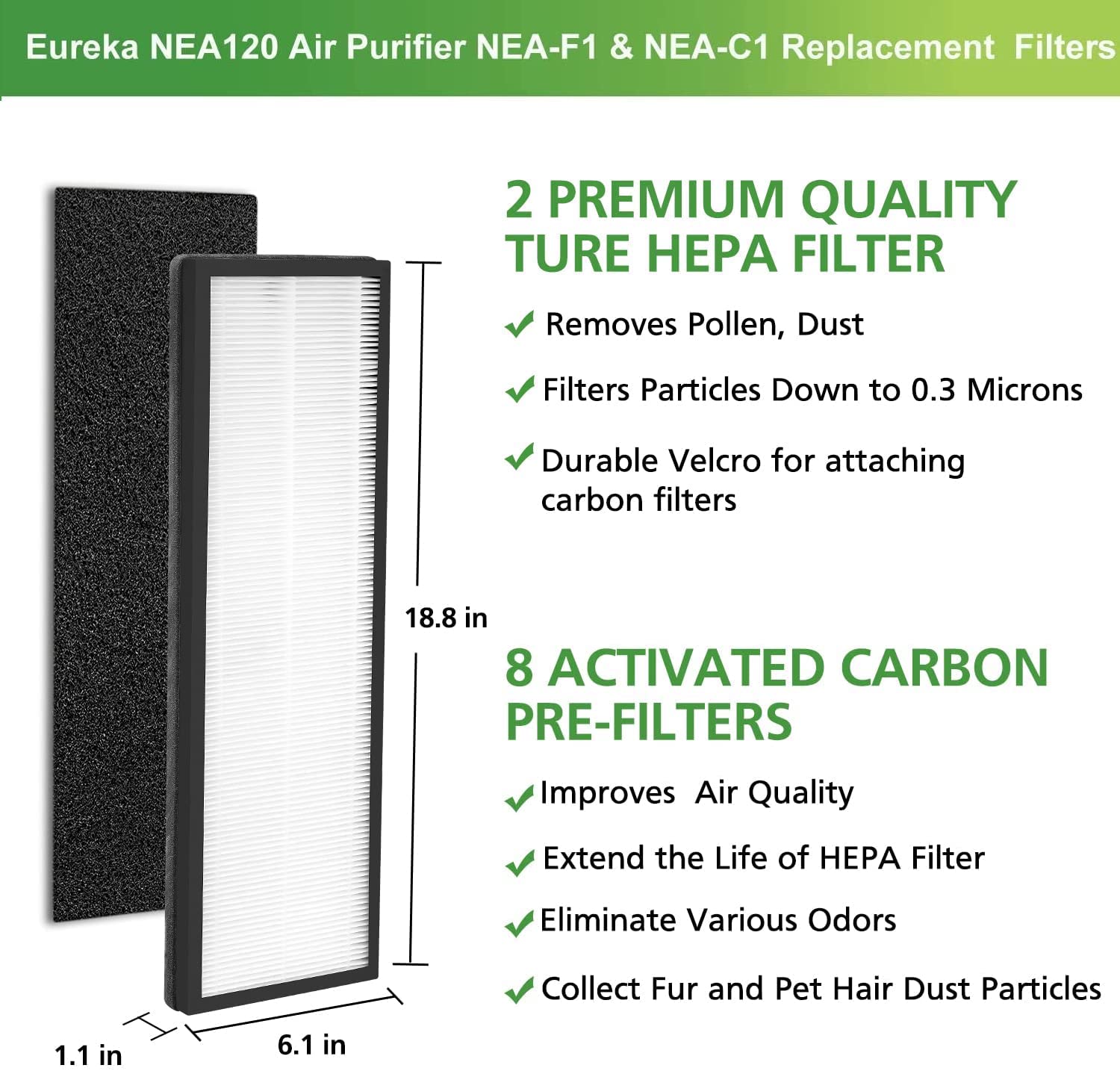 Nea F1 H13 True Hepa Replacement Filter For Eureka Nea120 And Toshiba Smart Wifi Air Purifier