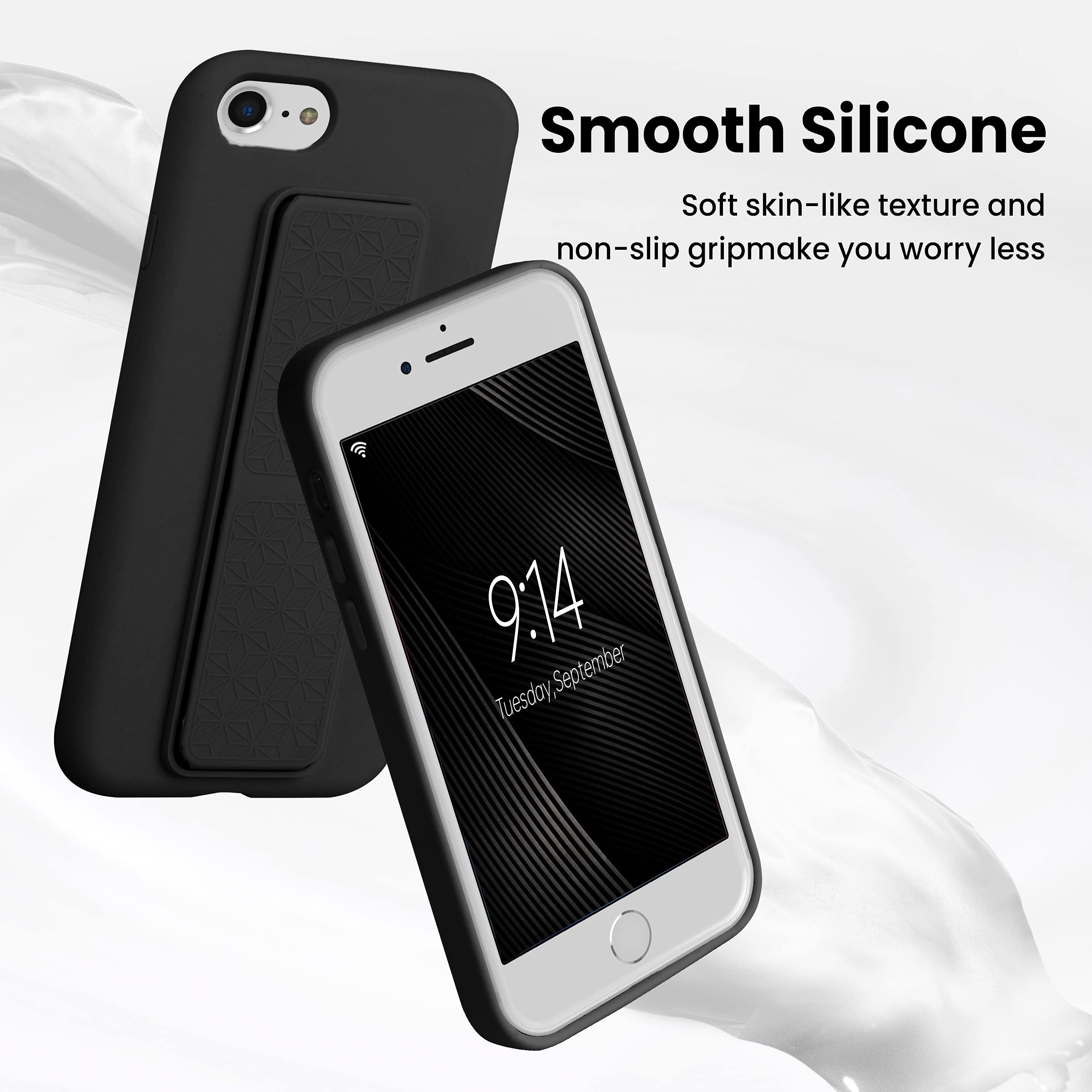 Laudtec Soft Silicone Kickstand Case Compatible With Iphone Se 2022/2020 Case,For Iphone 8 Case,For Iphone 7 Case Stand Hand Str