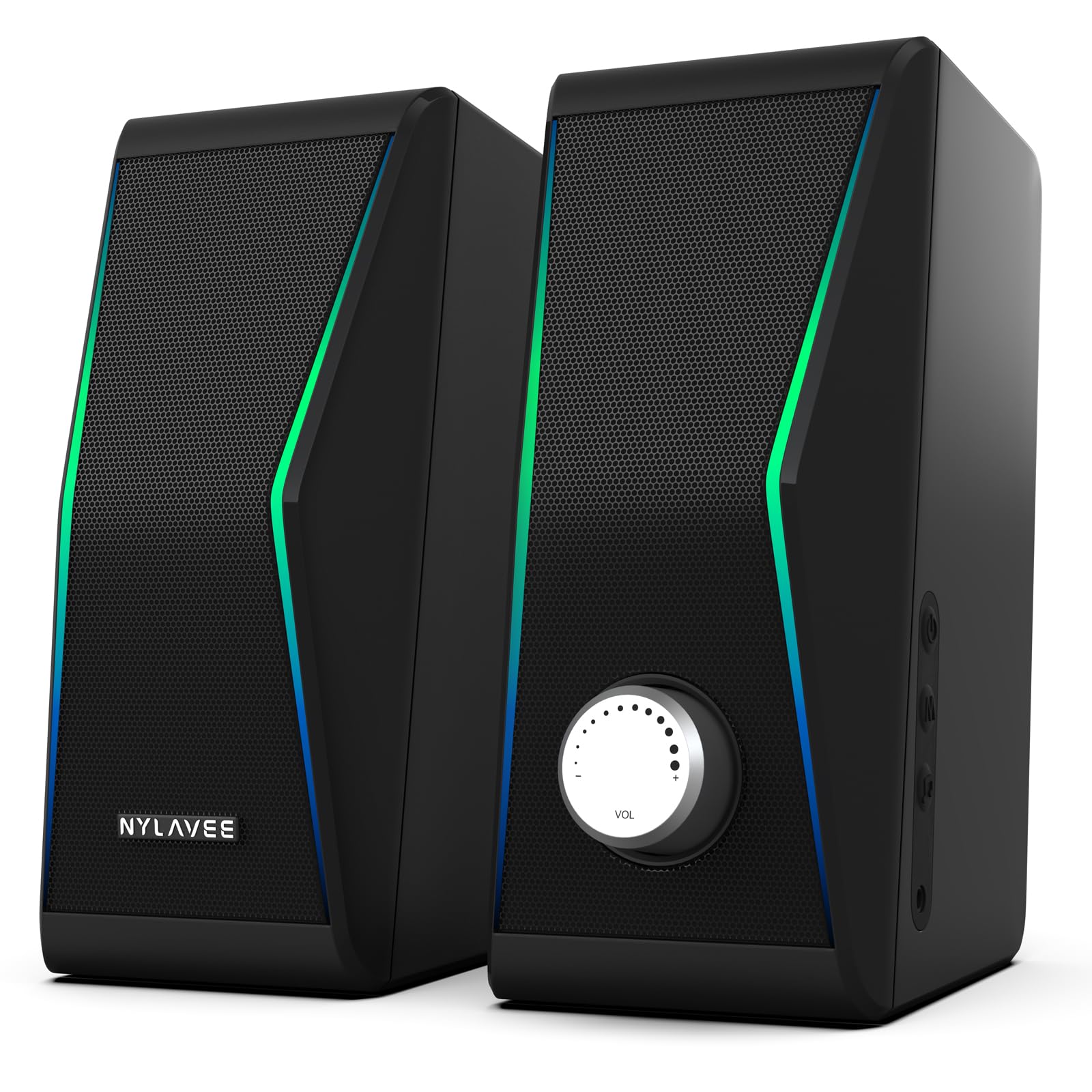 Computer Speakers, Bluetooth 5.0 Hi Fi Stereo Pc Speakers, 4 Dynamic Lighting Modes Speakers For Pc, Ac Adapter Powered And 3.5M