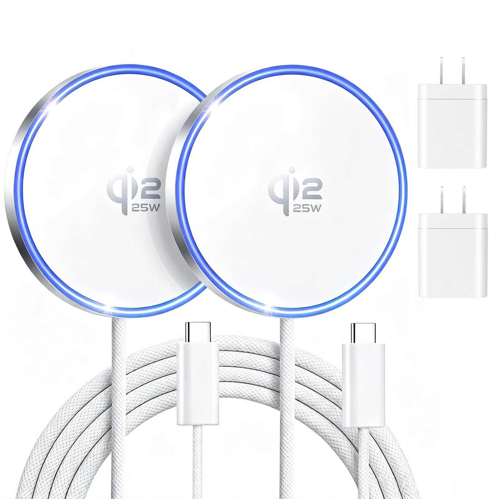 MagSafe Charger 2 Pack 25W Magnetic Wireless Charge Fast Charging for iPhone 17/16/15/14/13/12Pro Max and AirPods 4/3/2/Pro Ligh