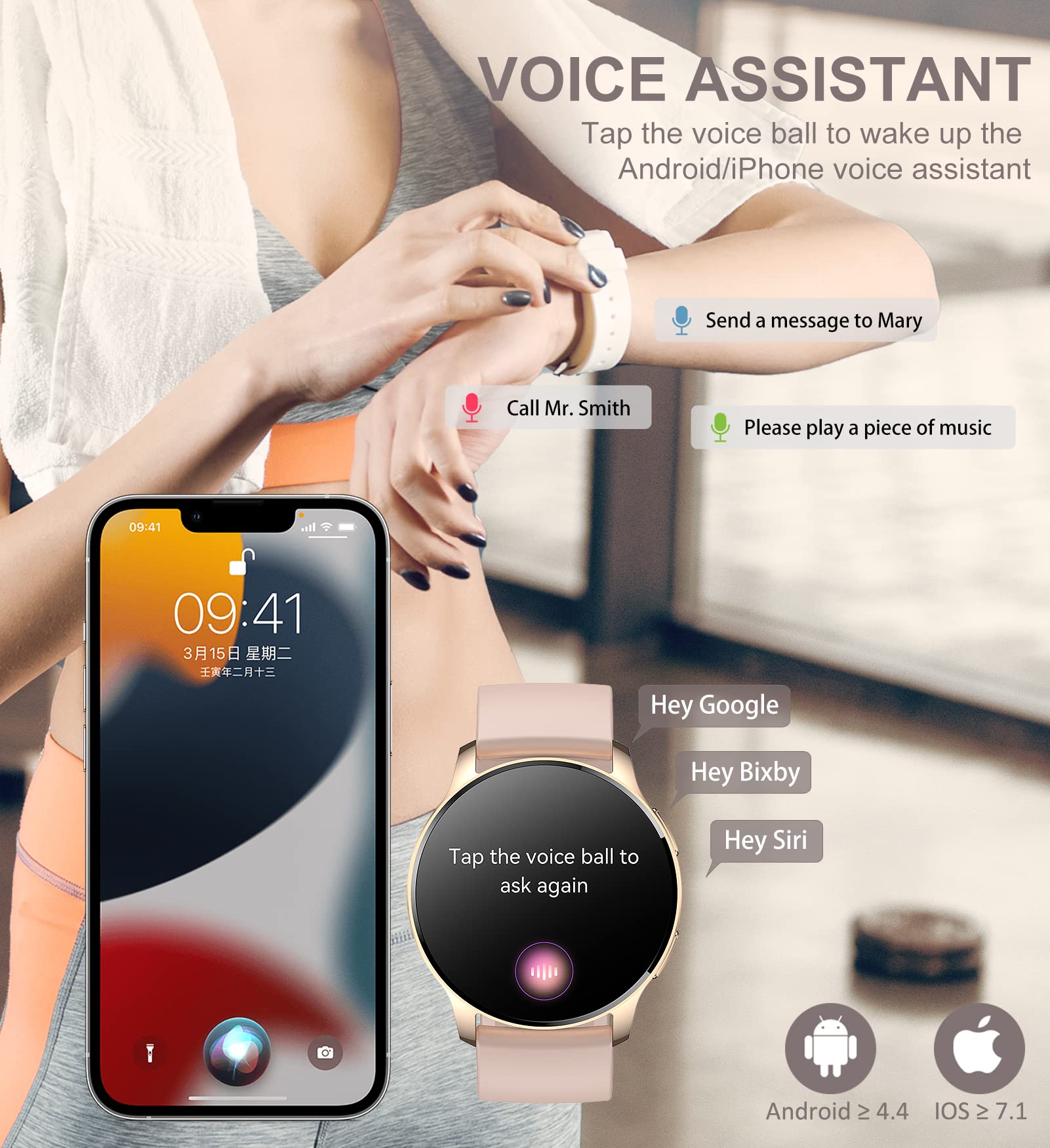 Iaret Smart Watch For Women, Bluetooth Call Fitness Tracker For Android And Ios Phones Waterproof Smartwatch With 1.32 '' Hd Ful