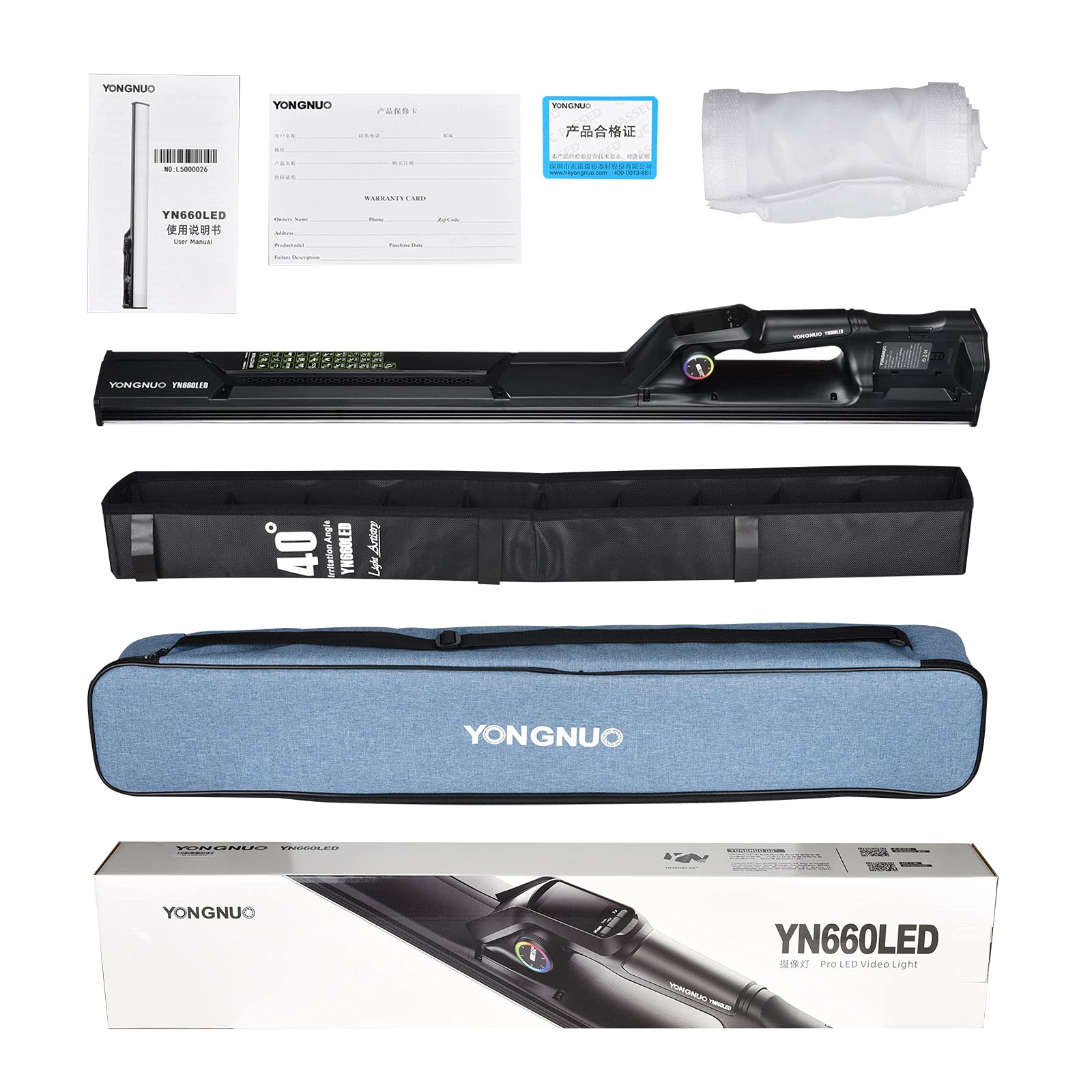 Yongnuo Yn660Led Led Video Light, 45W Handheld Wand Light, Rgb Full Color Led Tube Light, Cri96 2000K 9900K Adjustable, 31 Light